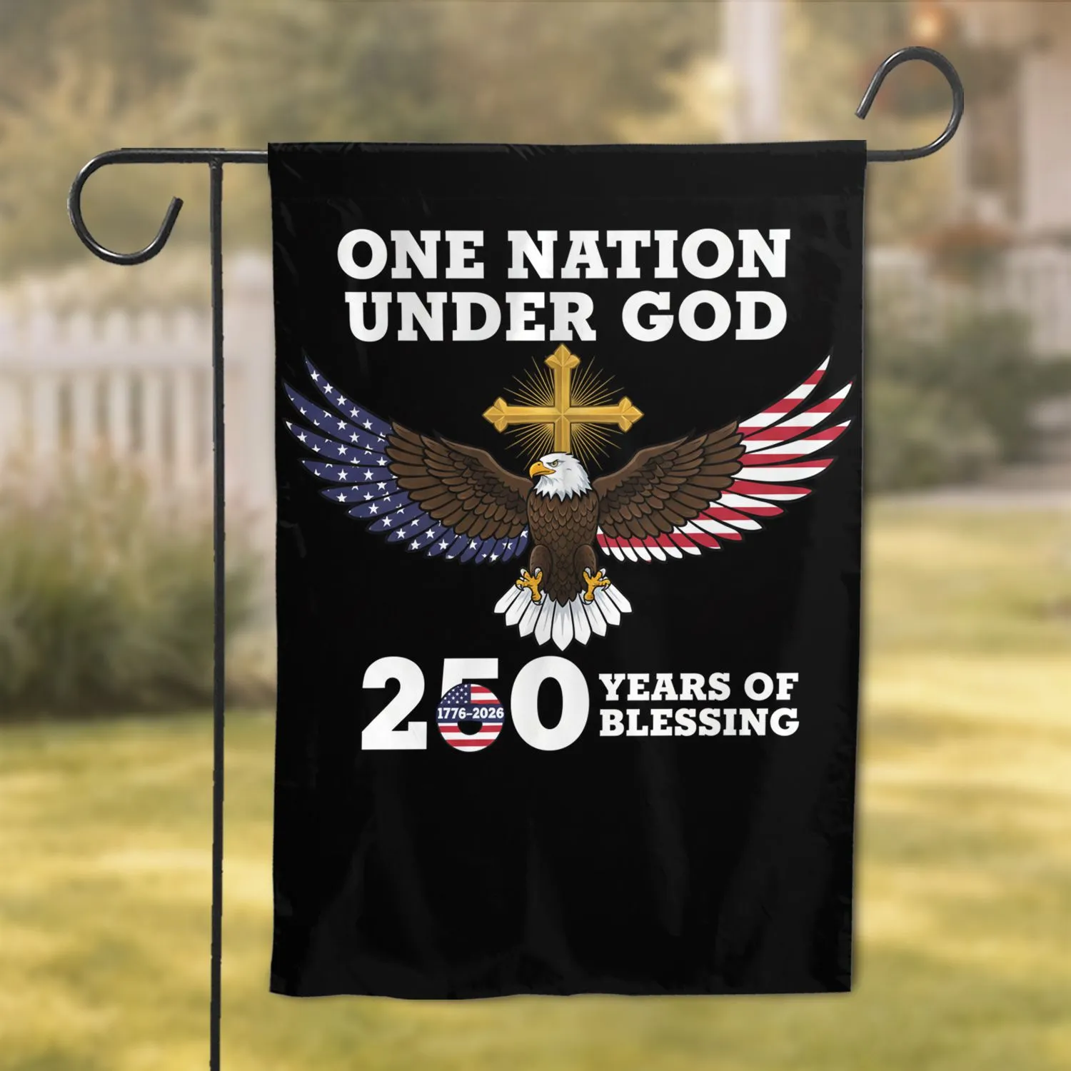 Bald Eagle American Flag Cross - One Nation Under God 250th Anniversary 1776-2026 Garden Flag - 1
