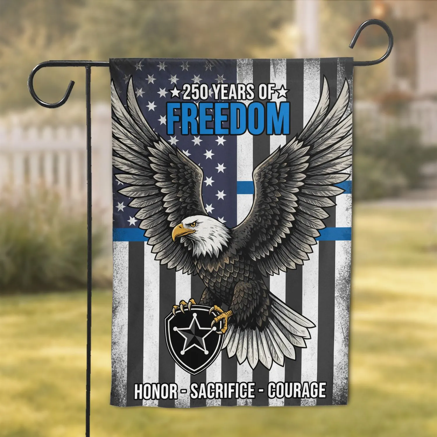 Bald Eagle Police Shield American Flag 250 Years of Freedom 1776-2026 Independence Day Garden Flag - 1