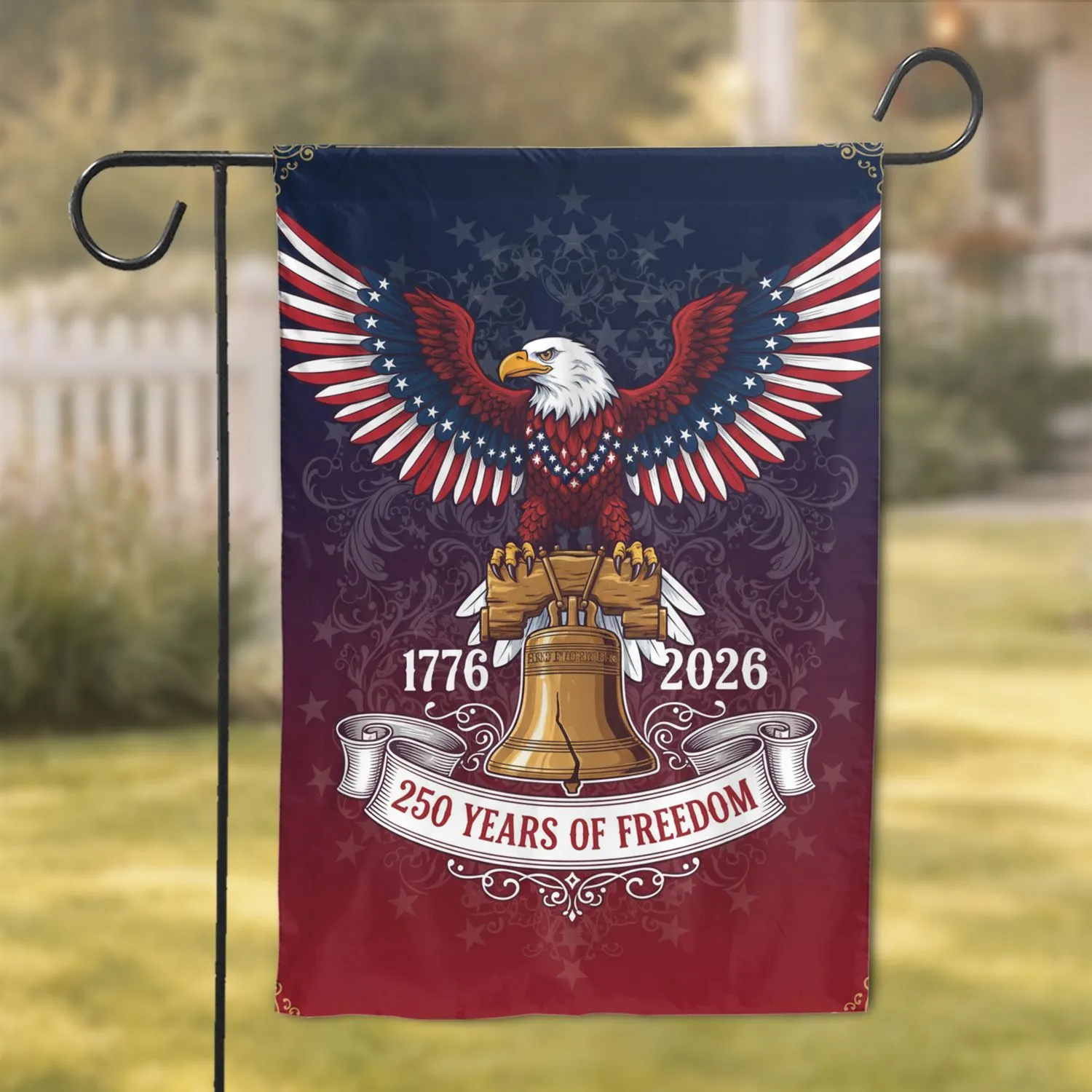 Bald Eagle American Flag Liberty Bell 1776-2026 - USA 250 Years of Freedom Patriotic Garden Flag - 1