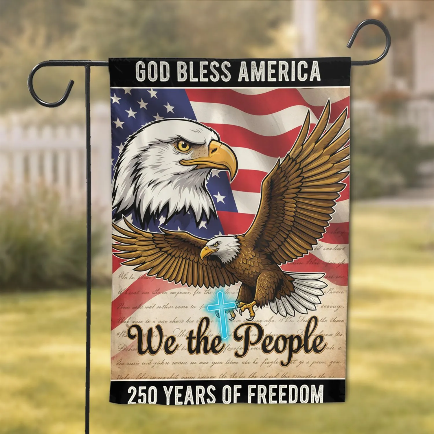 Bald Eagle American Flag We The People - USA 250th Anniversary 1776-2026 Veterans Garden Flag - 1