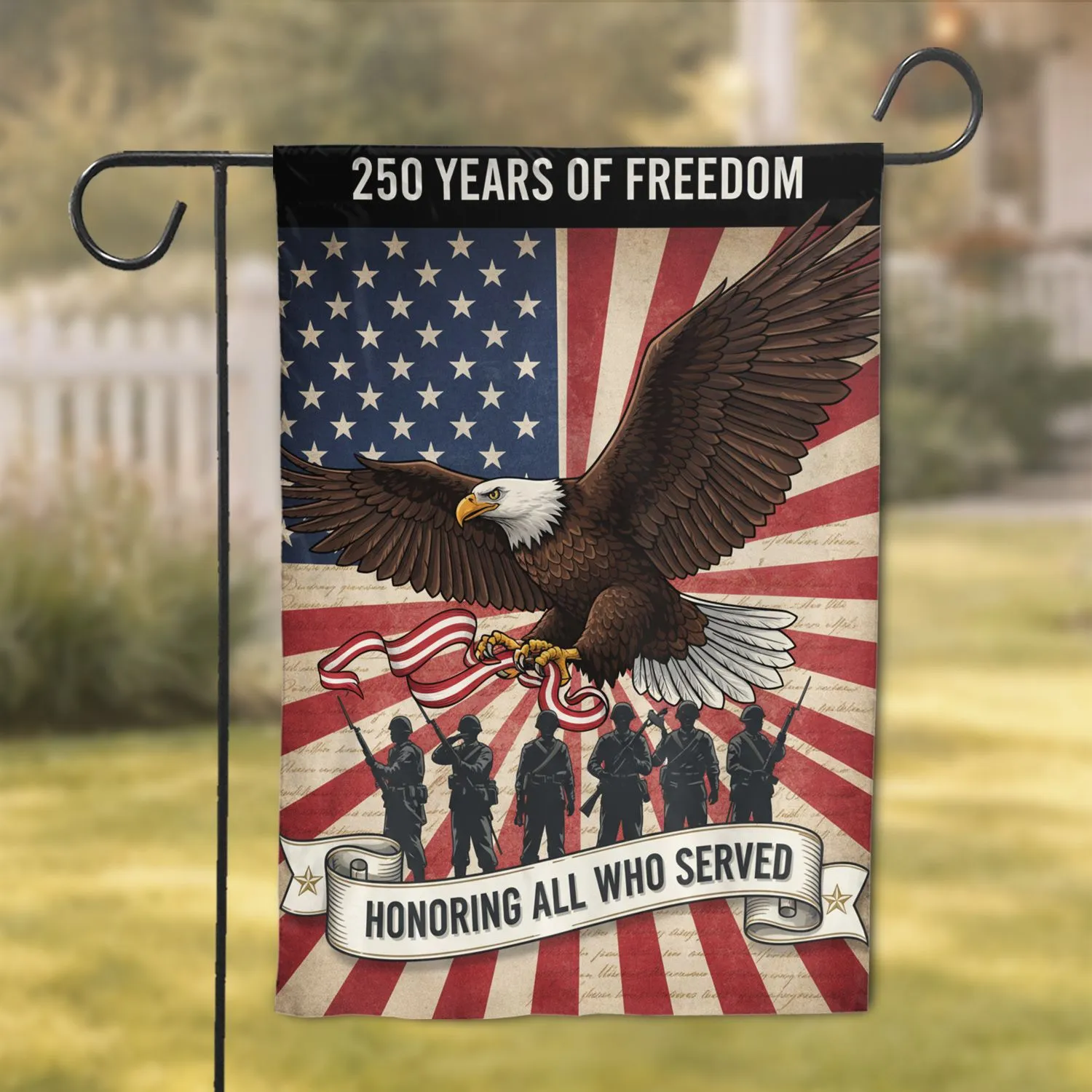 Bald Eagle American Flag Soldiers 1776-2026 - USA 250th Anniversary Gift for Veterans Garden Flag - 1