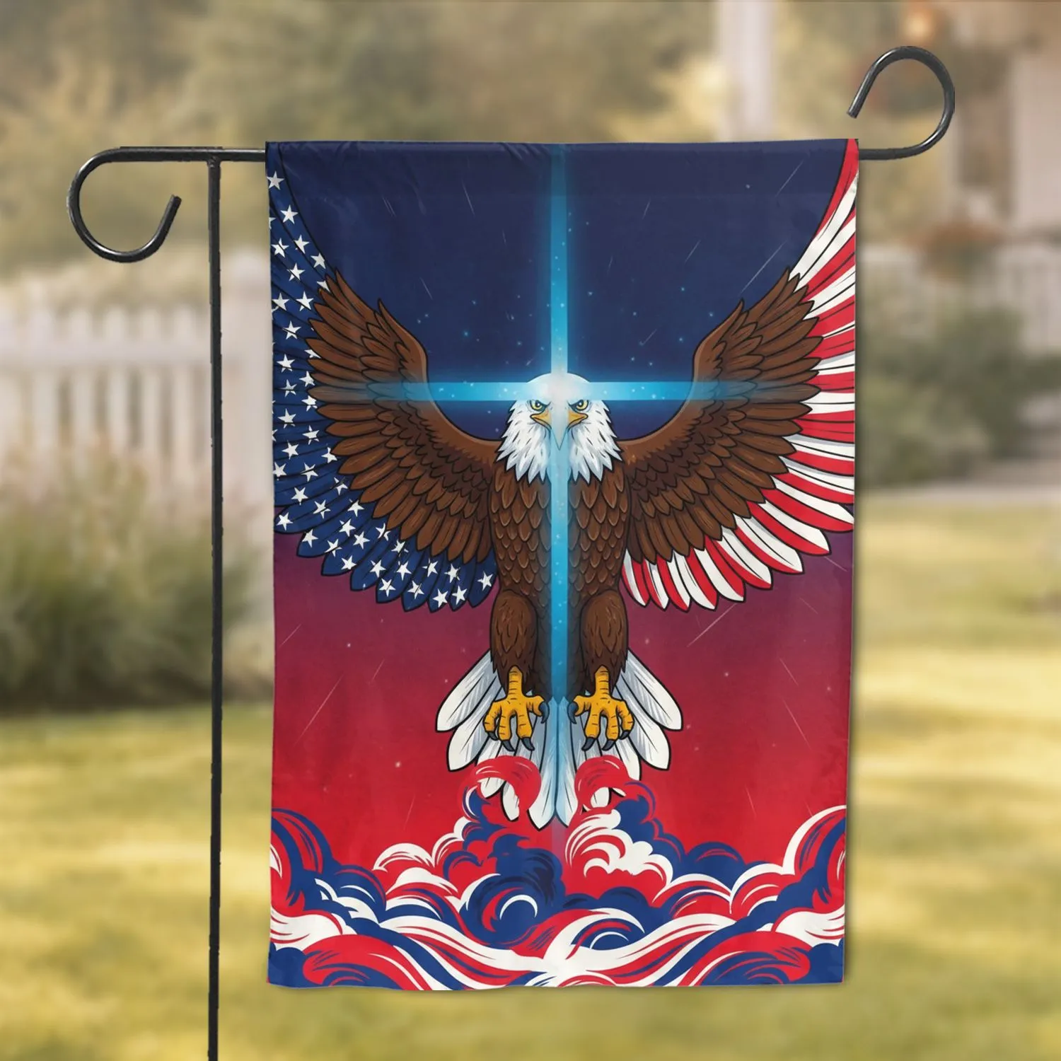 Bald Eagle American Flag 1776-2026 Blue Cross - USA 250th Anniversary Independence Day Garden Flag - 1