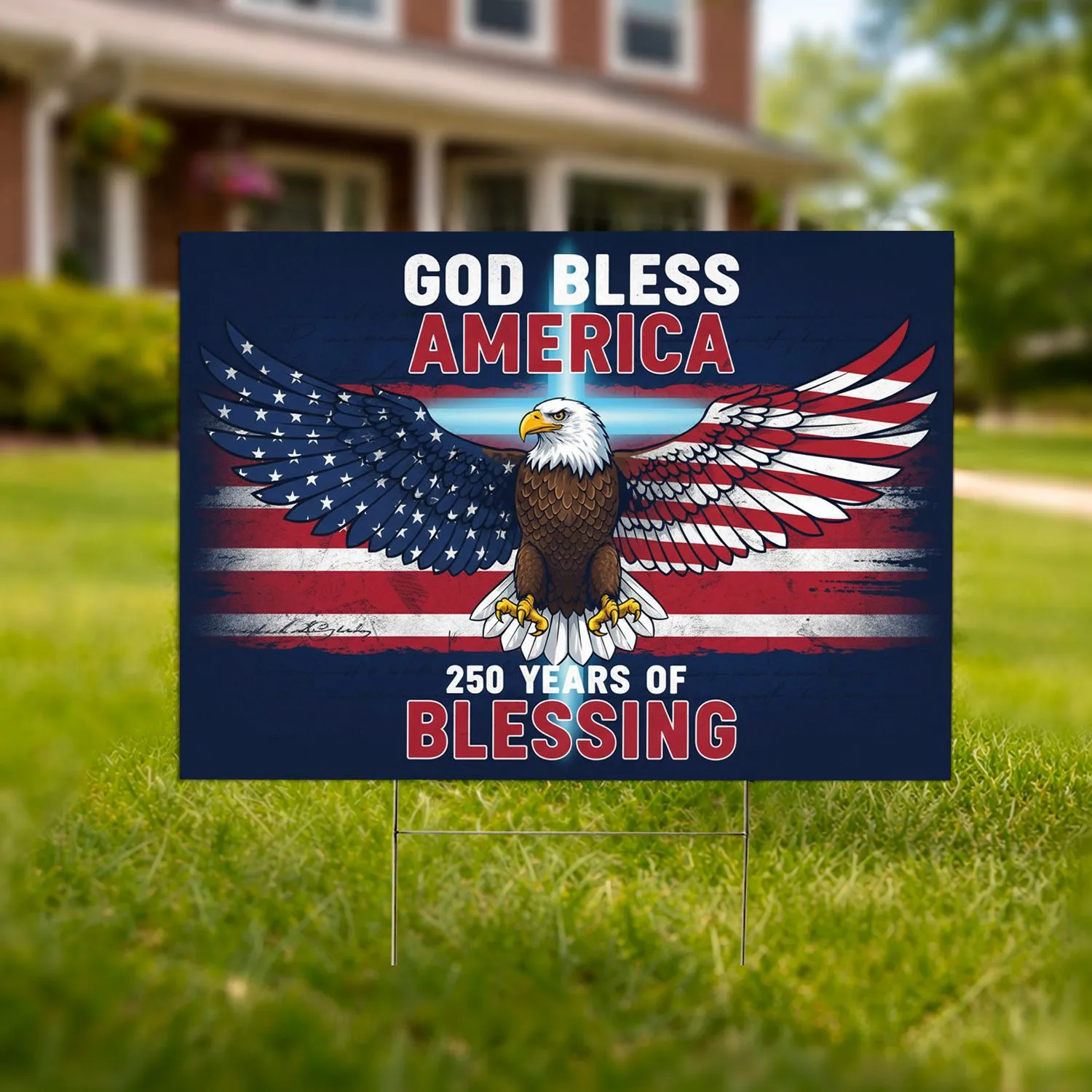 Bald Eagle American Flag Cross 1776-2026 - God Bless America 250th Anniversary Heritage Yard Sign - 1