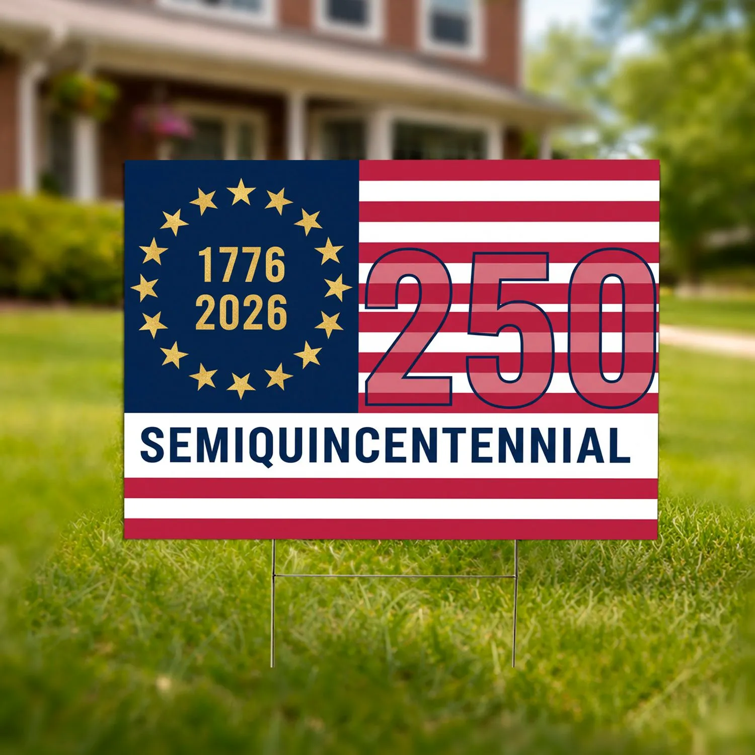 American Flag 250 & 1776-2026 Gold Stars - USA 250th Anniversary Patriotic Design Yard Sign - 1