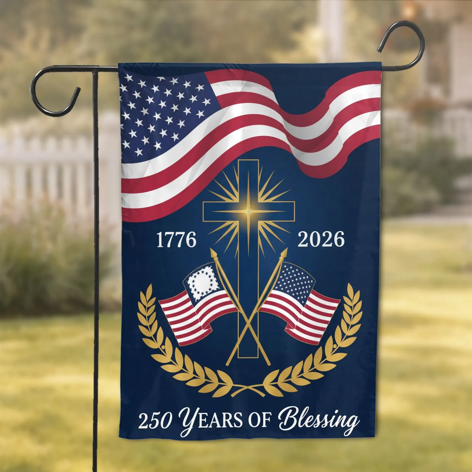 USA 250th Anniversary Flag Cross 1776-2026 - We The People Patriotic Blessing Garden Flag - 1