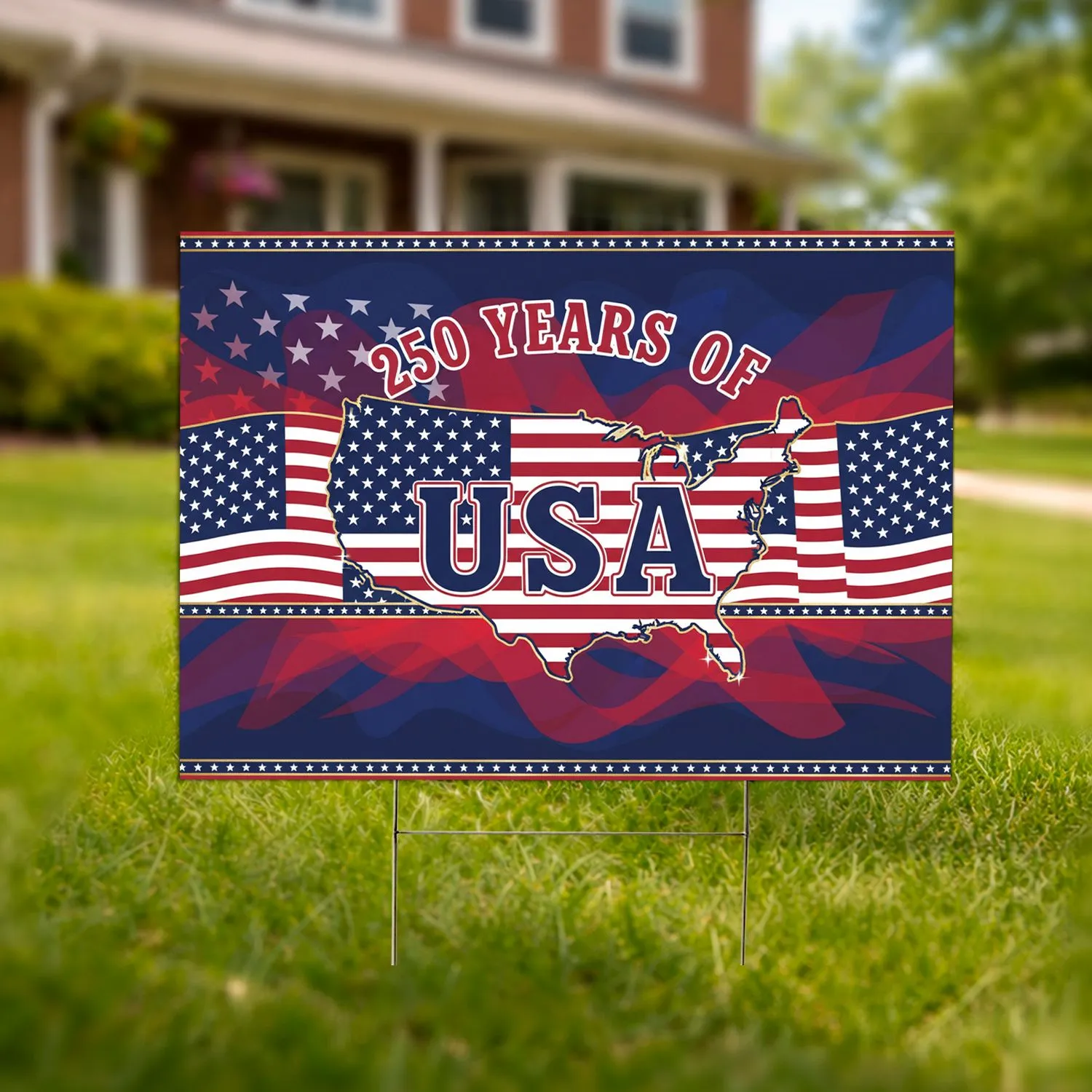 USA Map Flag Patriotic Art 250 Years Of 1776-2026 - Independence Day Yard Sign - 1
