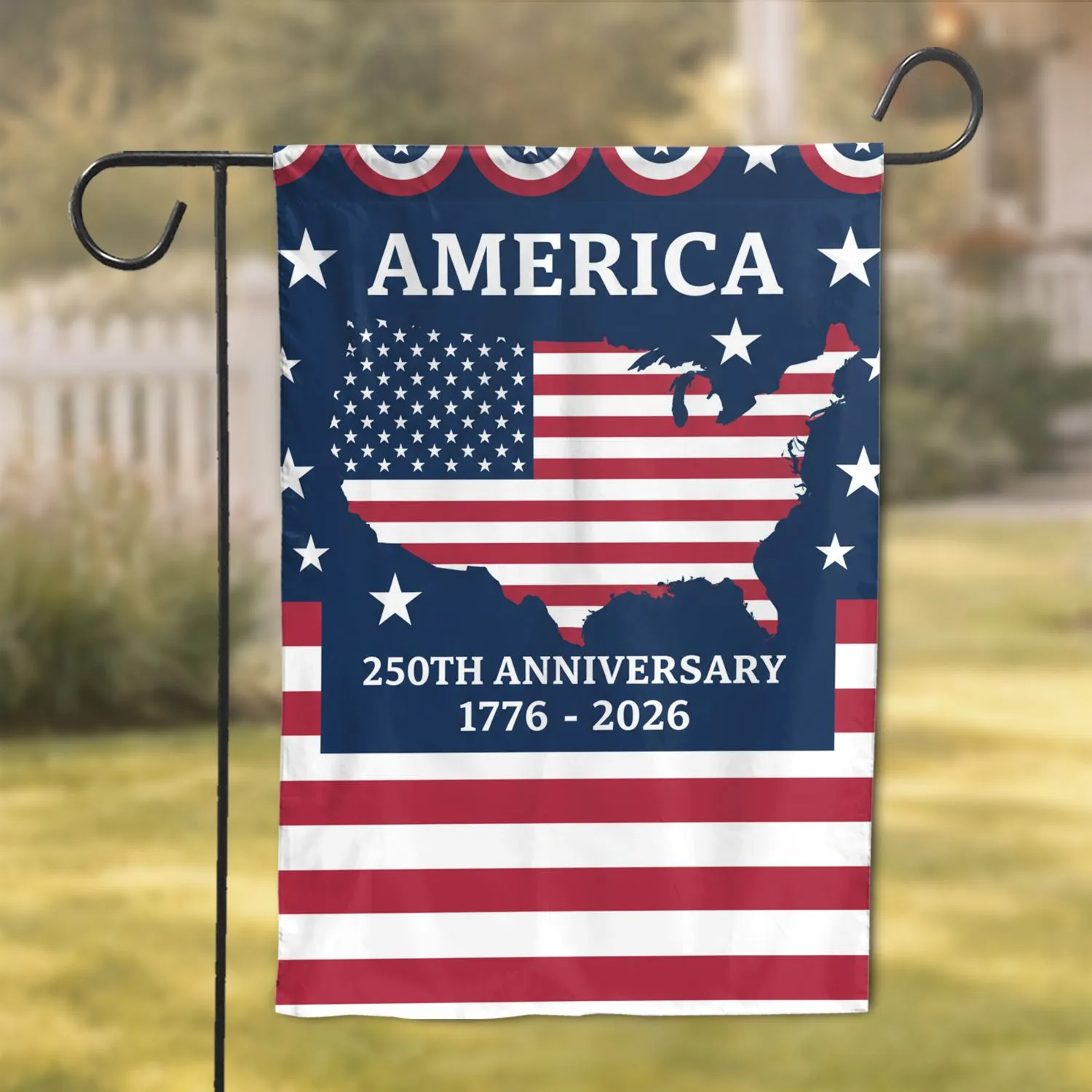 America USA Map Flag Patriotic 250th Anniversary 1776-2026 Independence Day Garden Flag - 1