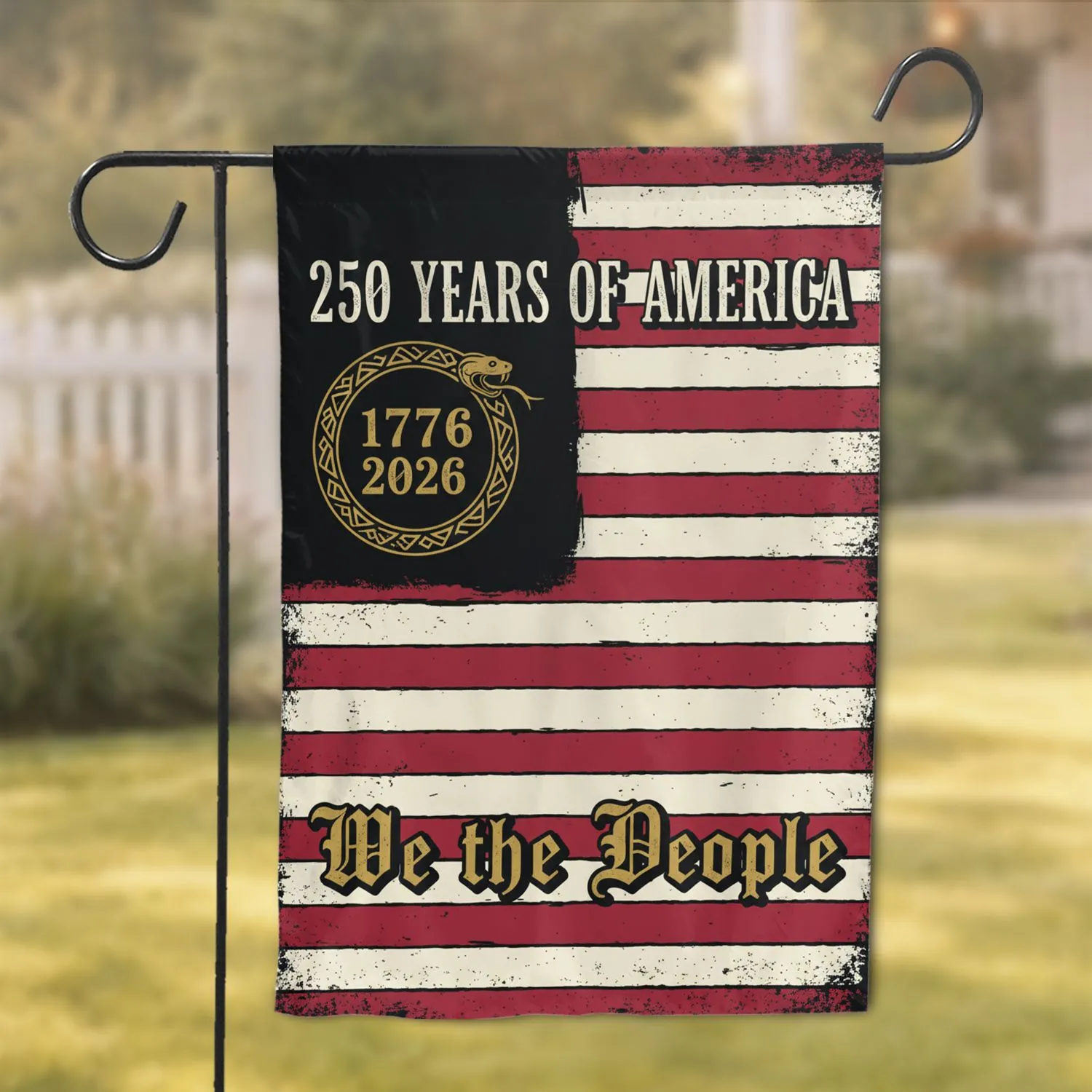 We The People Distressed Flag Ouroboros - USA 250th Anniversary 1776-2026 American Heritage Garden Flag - 1