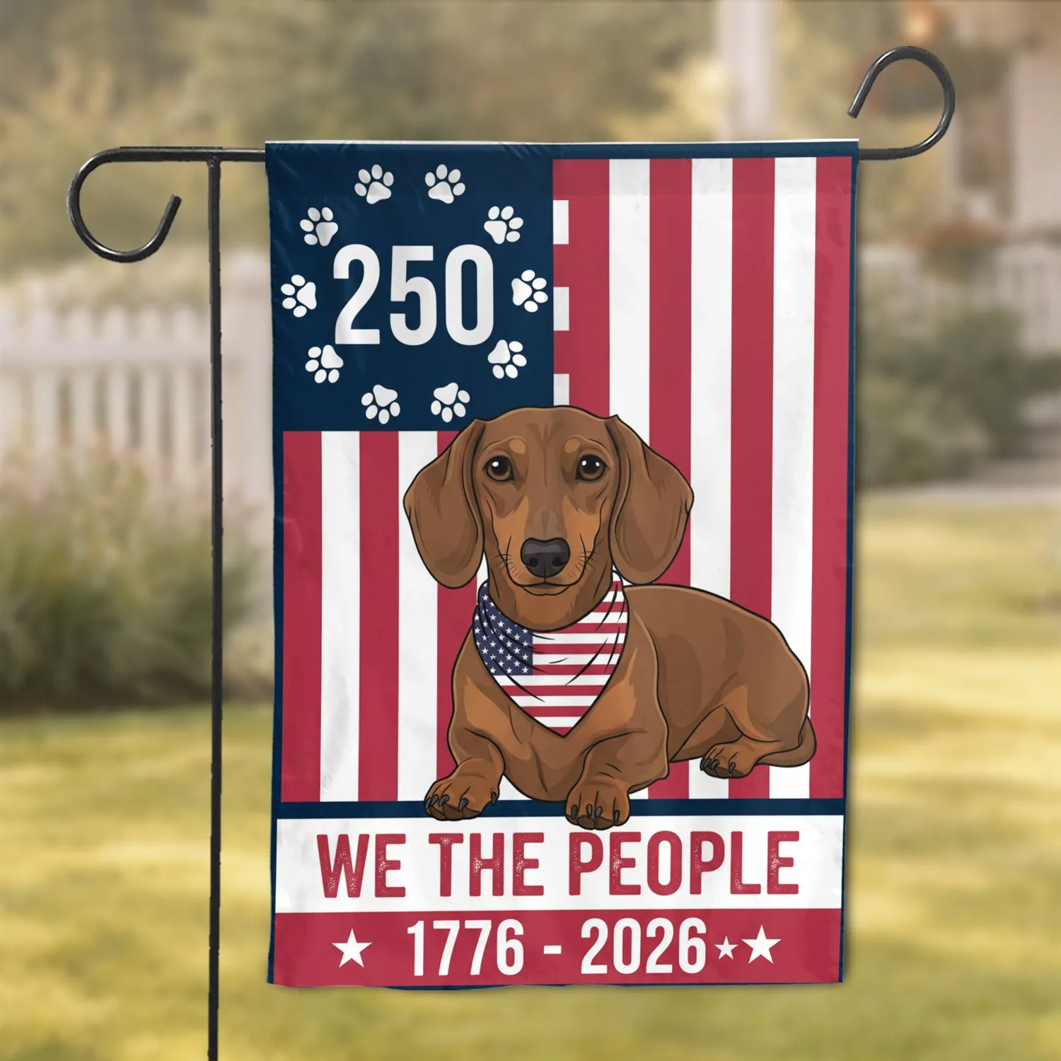 Brown Dachshund American Flag We The People 1776-2026 - USA 250th Anniversary Pet Art Garden Flag - 1