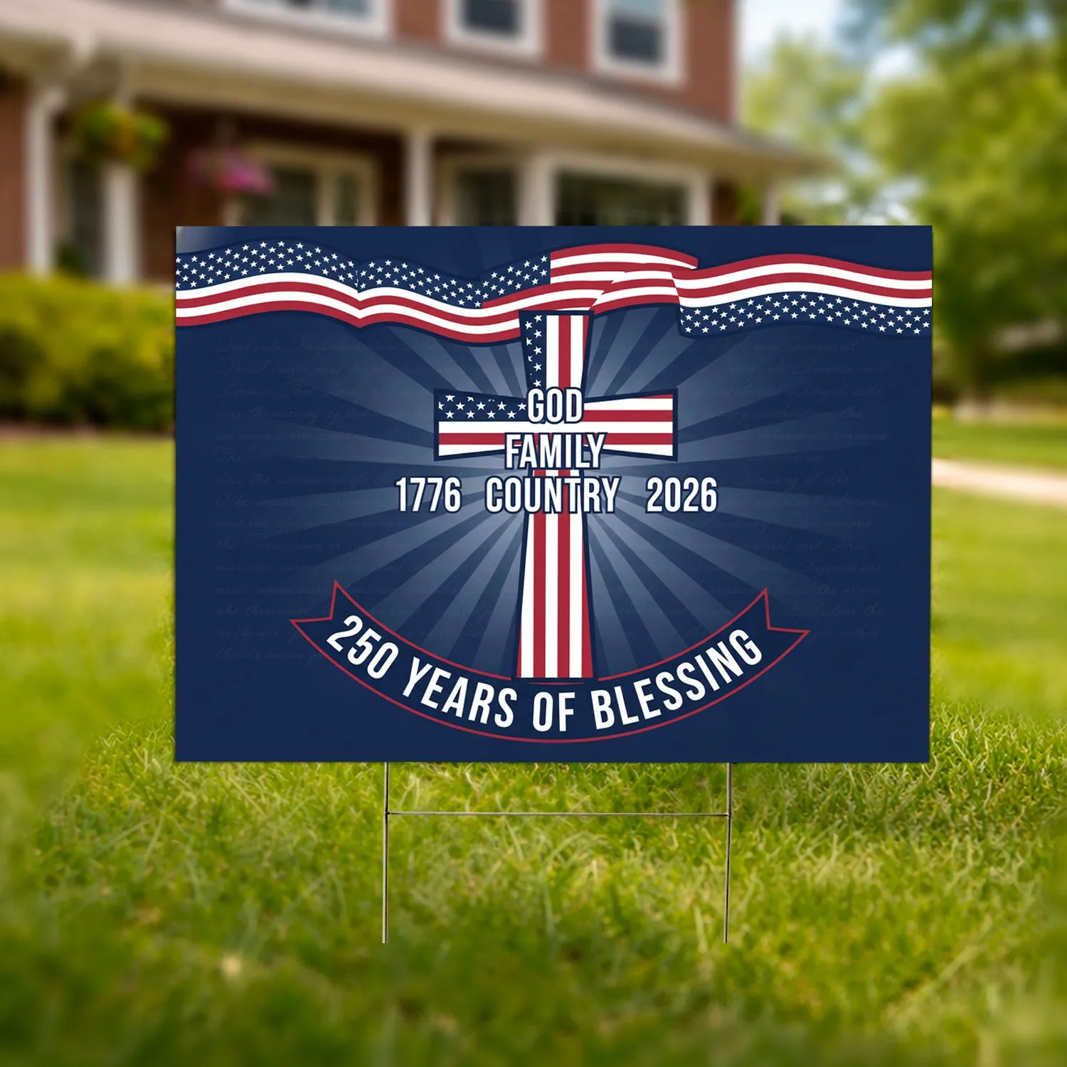 Christian Cross God Family Country American Flag 1776-2026 - USA 250th Anniversary Blessing Yard Sign - 1
