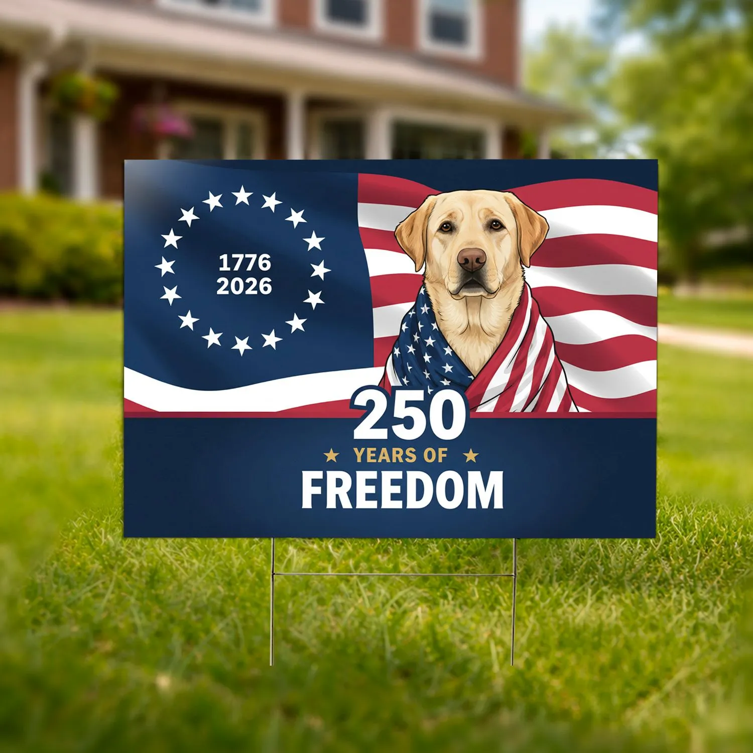 Yellow Labrador Betsy Ross Flag 1776-2026 - USA 250 Years of Freedom Dog Lover Gift Yard Sign - 1