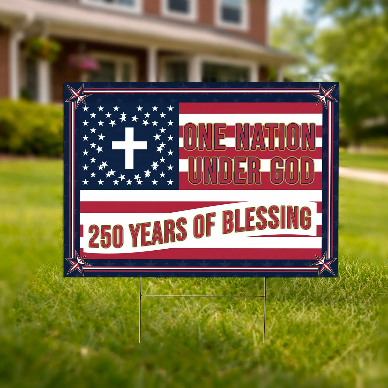 American Flag One Nation Under God 250th Anniversary (1776-2026) Patriotic Yard Sign - 1