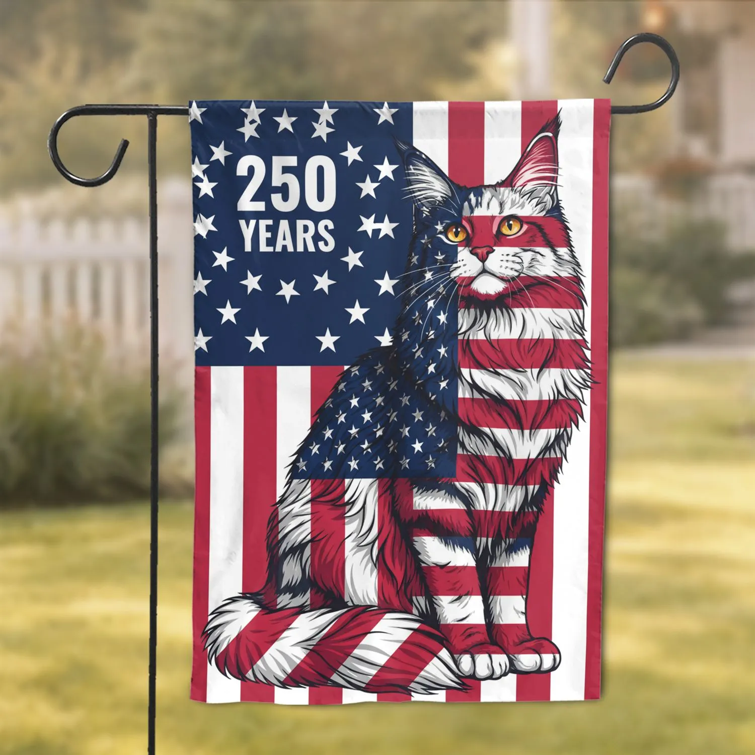 Patriotic Cat American Flag 250 Years - USA Semiquincentennial 1776-2026 Celebration Garden Flag - 1