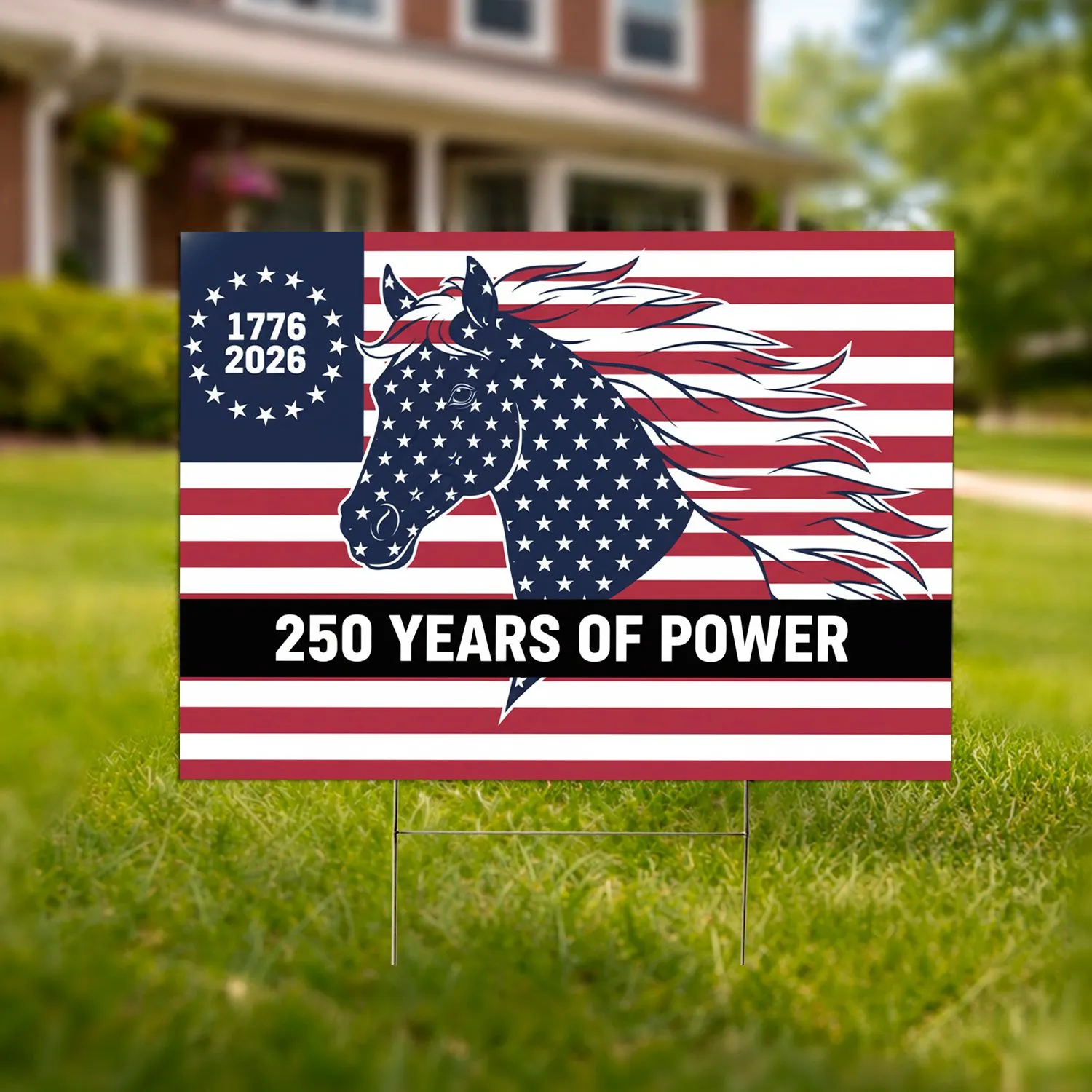 Horse Head American Flag 1776-2026 - USA 250th Anniversary '250 Years of Power' Yard Sign - 1