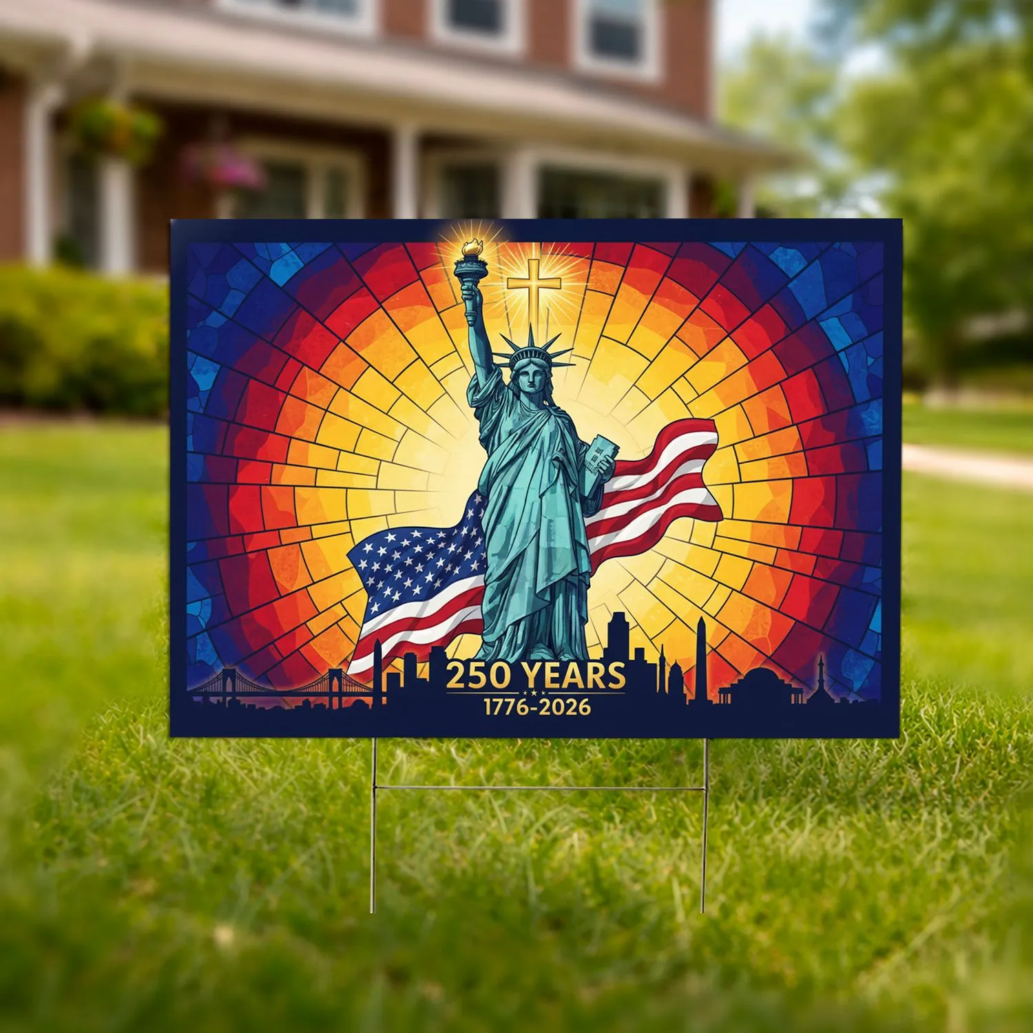 Statue of Liberty American Flag 250th Anniversary - 1776-2026 USA Independence Day Yard Sign - 1