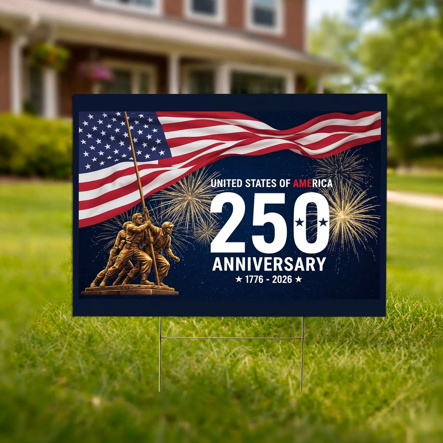 Iwo Jima Statue American Flag - USA 250th Anniversary 1776-2026 Patriotic Celebration Yard Sign - 1
