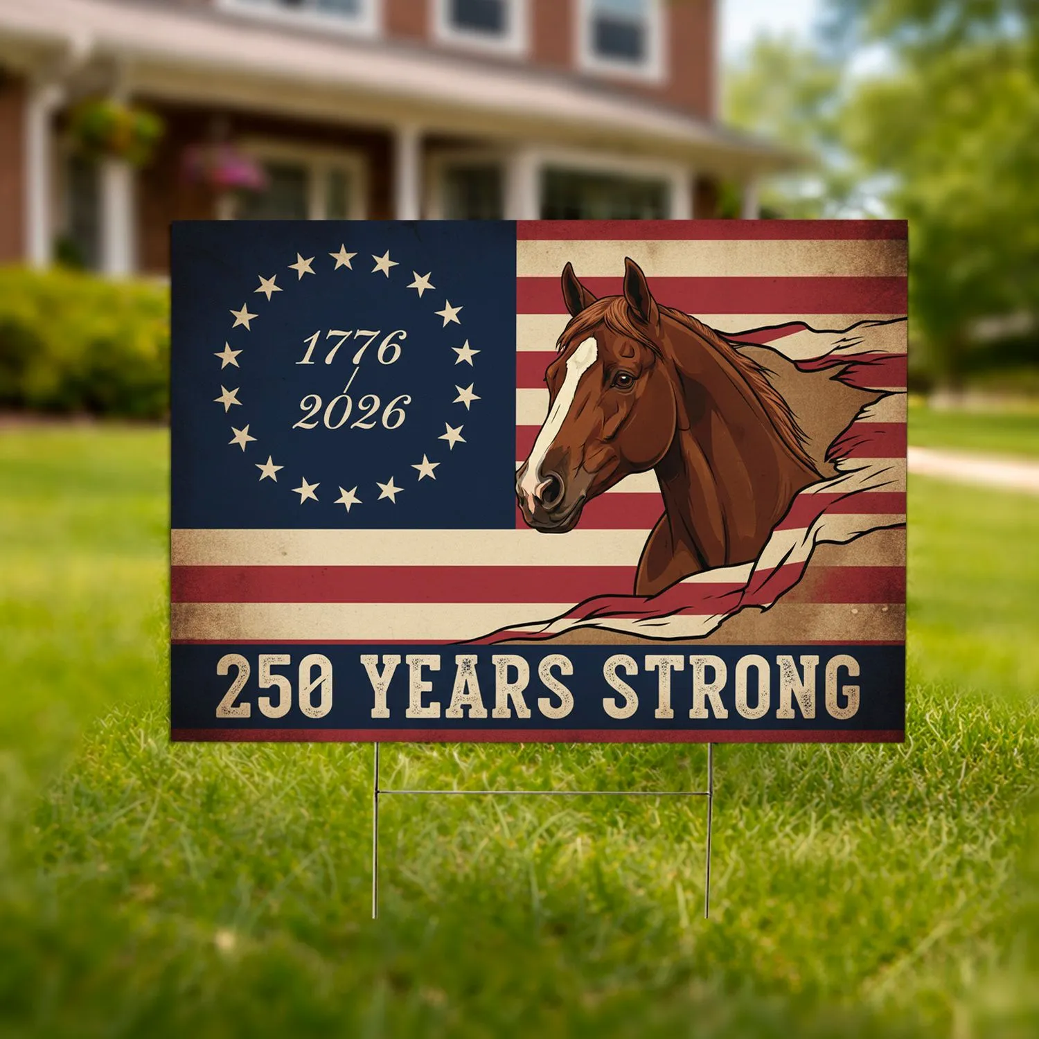 Distressed Flag Horse 1776-2026 - USA 250th Anniversary Patriotic Heritage for Veterans Yard Sign - 1