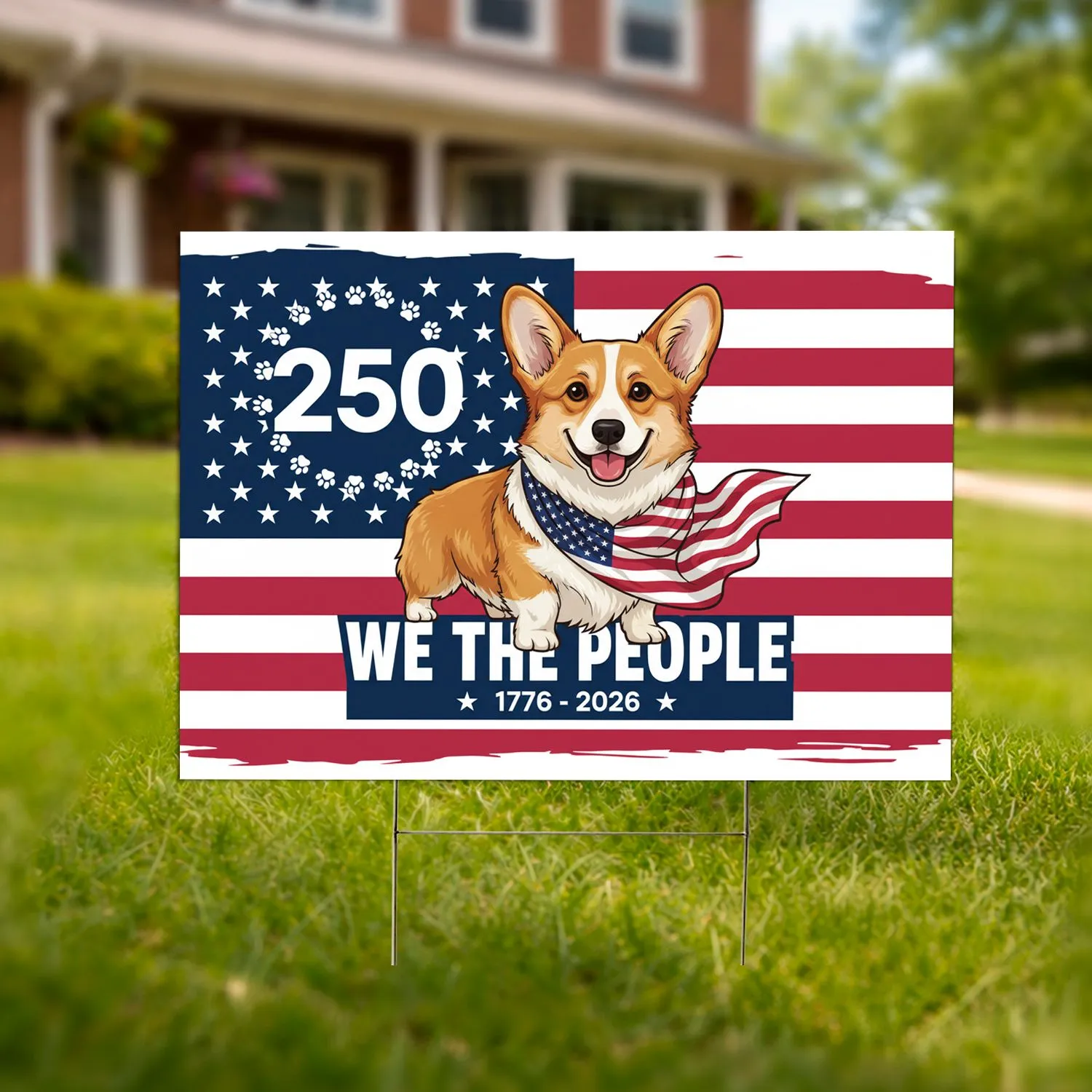 Corgi Dog American Flag We The People 1776-2026 - USA 250th Anniversary Patriotic Art Yard Sign - 1