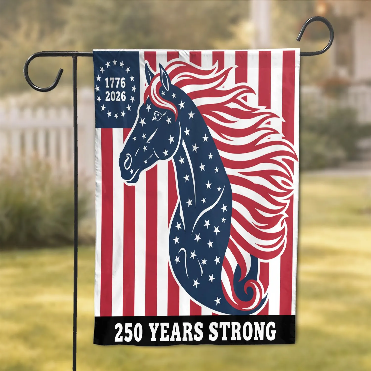 Starred Horse American Flag 1776-2026 - USA 250 Years Strong Anniversary Collectible Garden Flag - 1