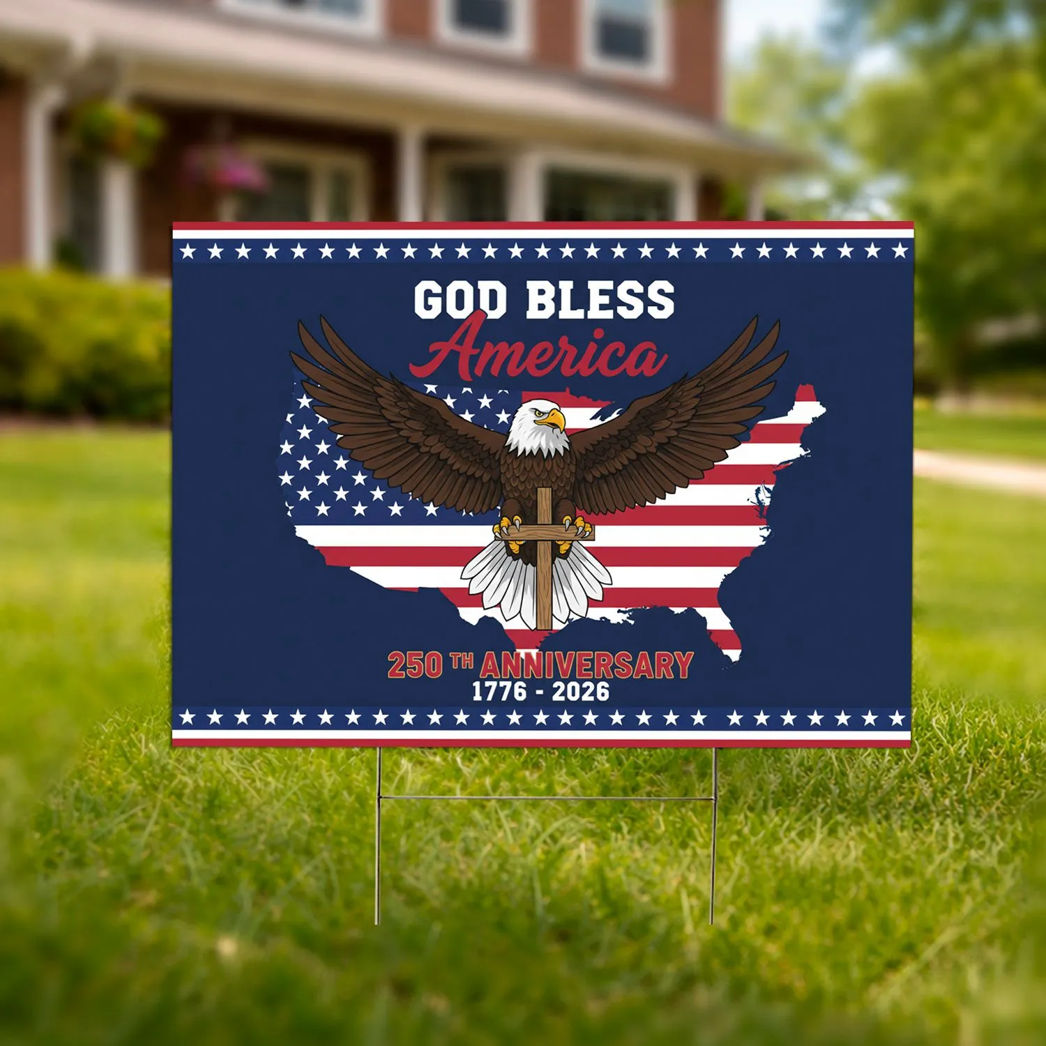Bald Eagle American Flag 1776-2026 - USA 250th Anniversary Patriotic God Bless America Yard Sign - 1