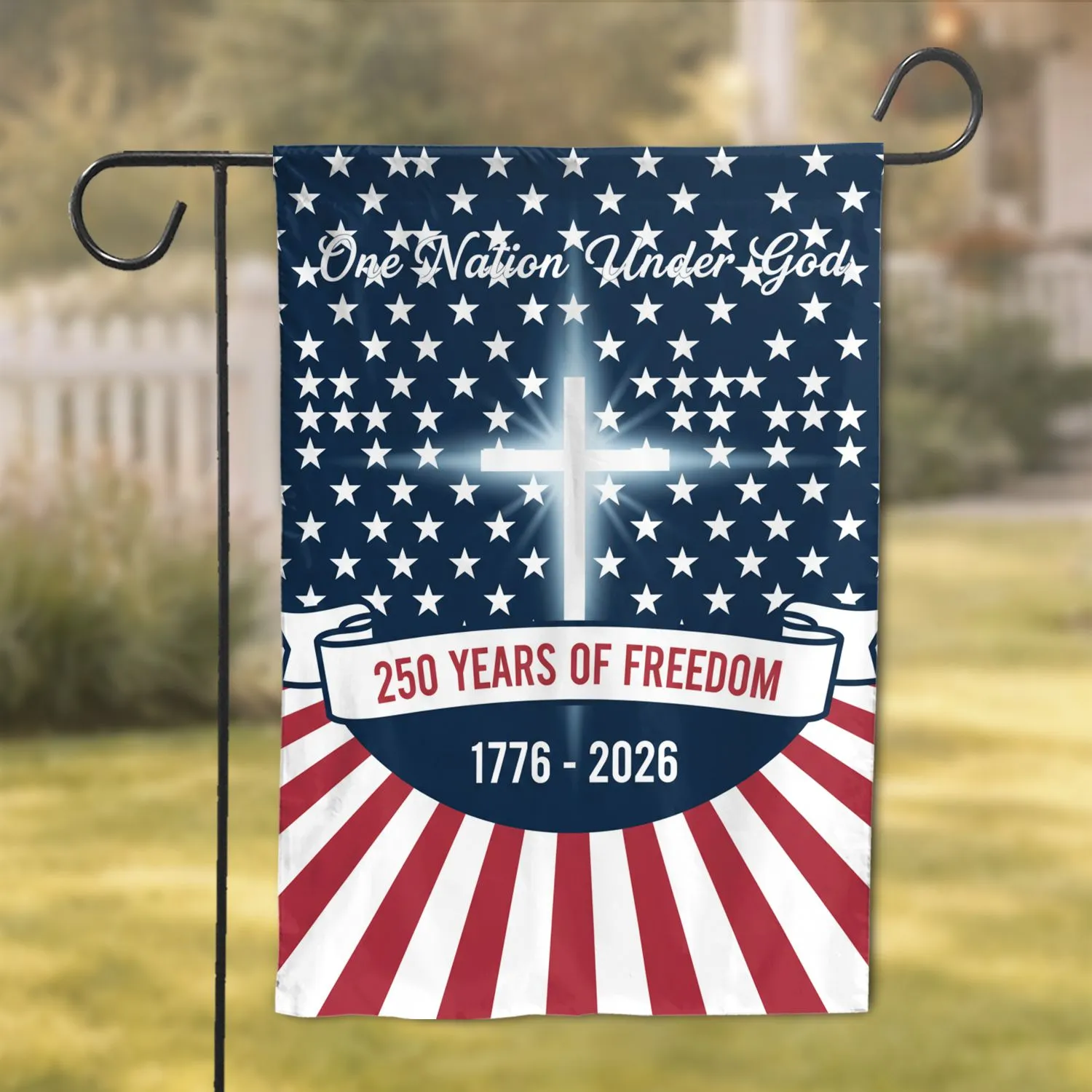One Nation Under God Cross Flag - America 250th Anniversary 1776-2026 Freedom Garden Flag - 1