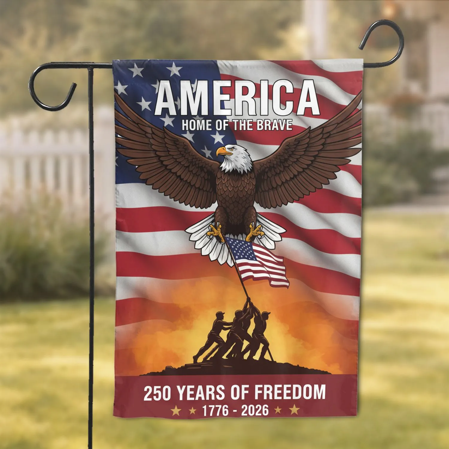 Bald Eagle American Flag Iwo Jima 1776-2026 - USA 250th Anniversary Freedom for Veterans Garden Flag - 1