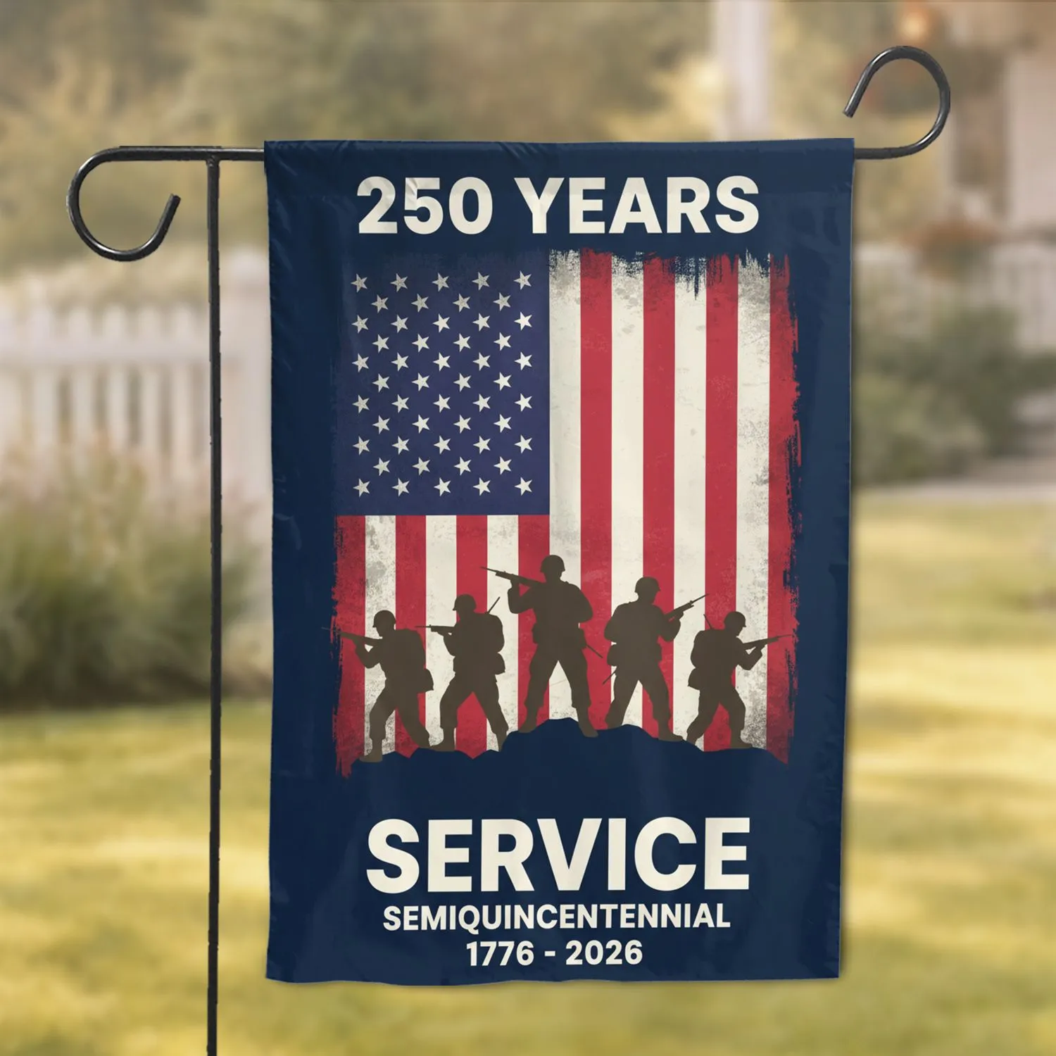 Distressed American Flag Soldiers 250 Years - USA 250th Anniversary 1776-2026 for Veterans Garden Flag - 1