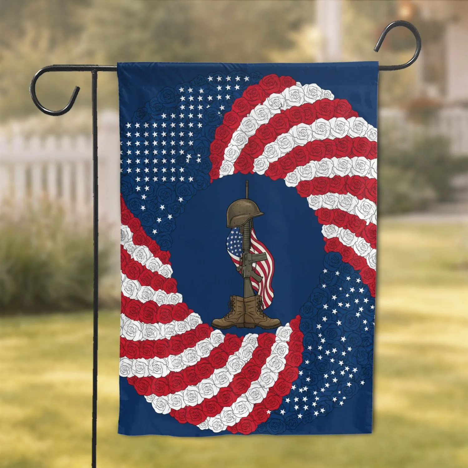 Soldier Battle Cross American Flag Rose Wreath 1776-2026 USA 250th Anniversary Gift for Veterans Garden Flag - 1