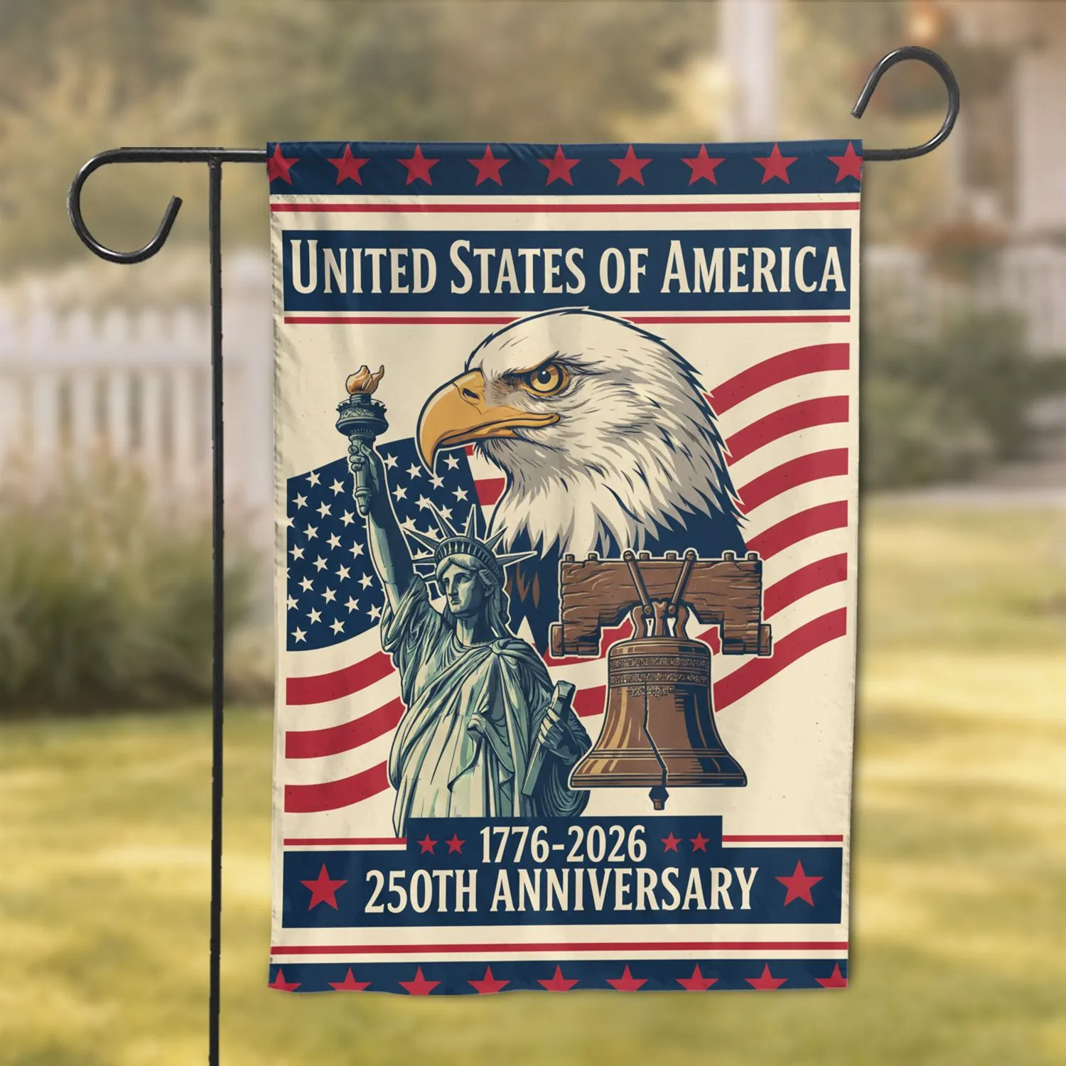 Bald Eagle American Flag Statue Liberty 1776-2026 USA 250th Anniversary Patriot Gift Garden Flag - 1