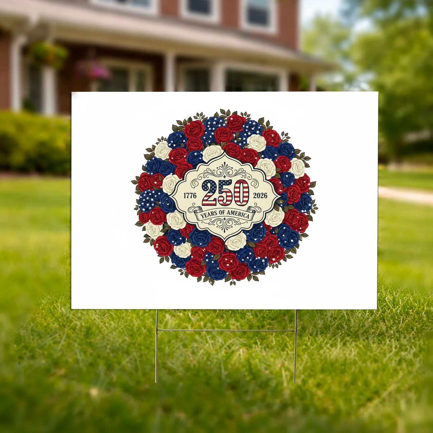 America 250th Anniversary 1776-2026 Flag Roses - Independence Day Patriotic Celebration Yard Sign - 1