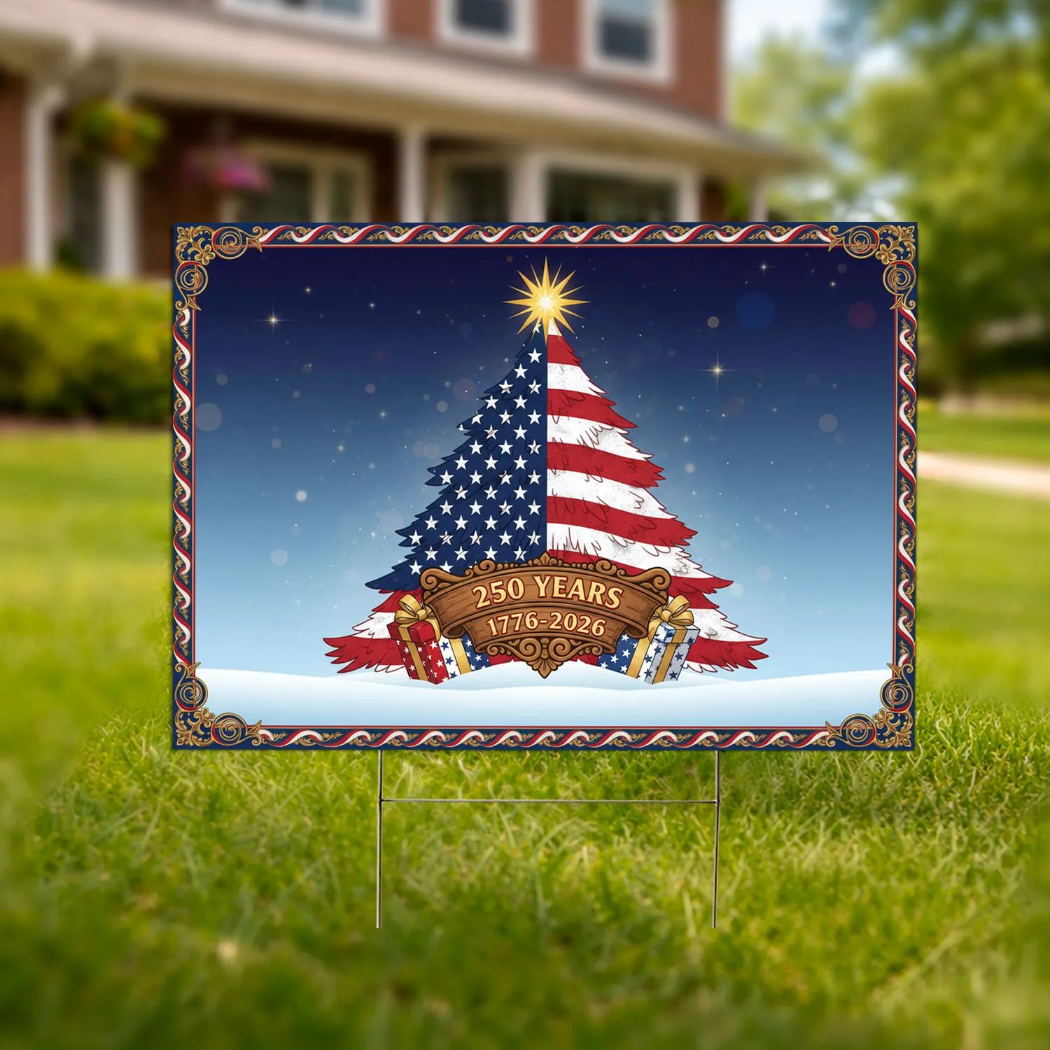 American Flag Christmas Tree - USA 250th Anniversary 1776-2026 Patriotic Celebration Gift Yard Sign - 1