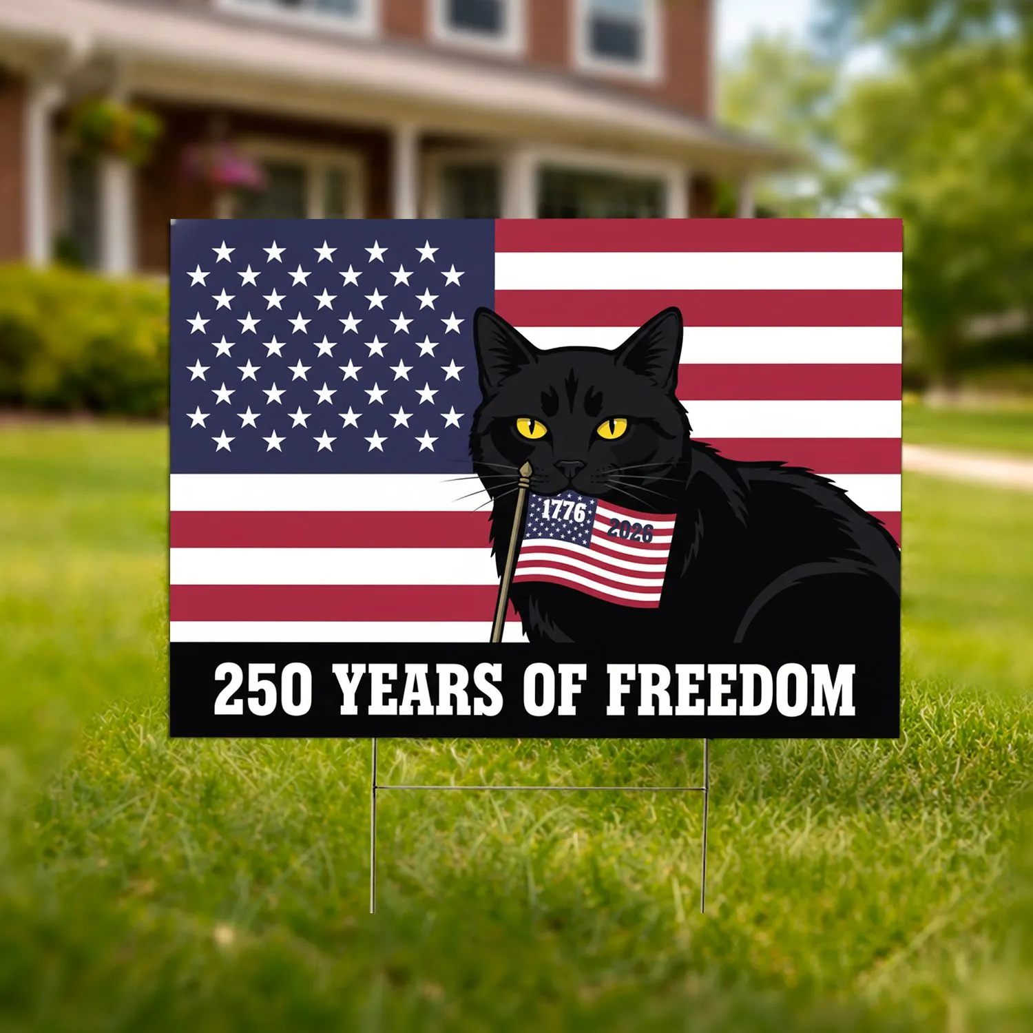 Black Cat Betsy Ross American Flag 1776-2026 - 250 Years of Freedom for Cat Lovers Yard Sign - 1