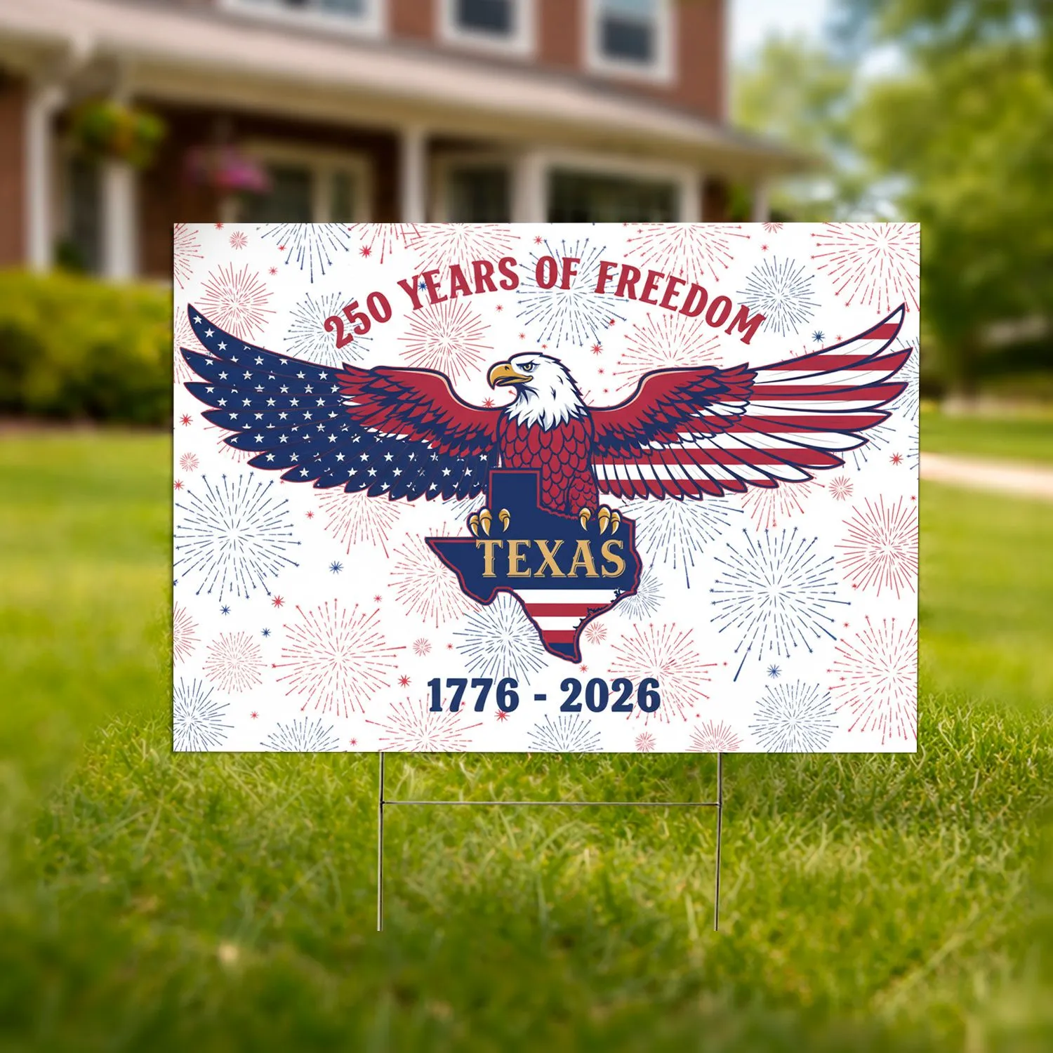 Bald Eagle Texas Flag 250 Years Freedom 1776-2026 - USA Patriotic Independence Day Yard Sign - 1