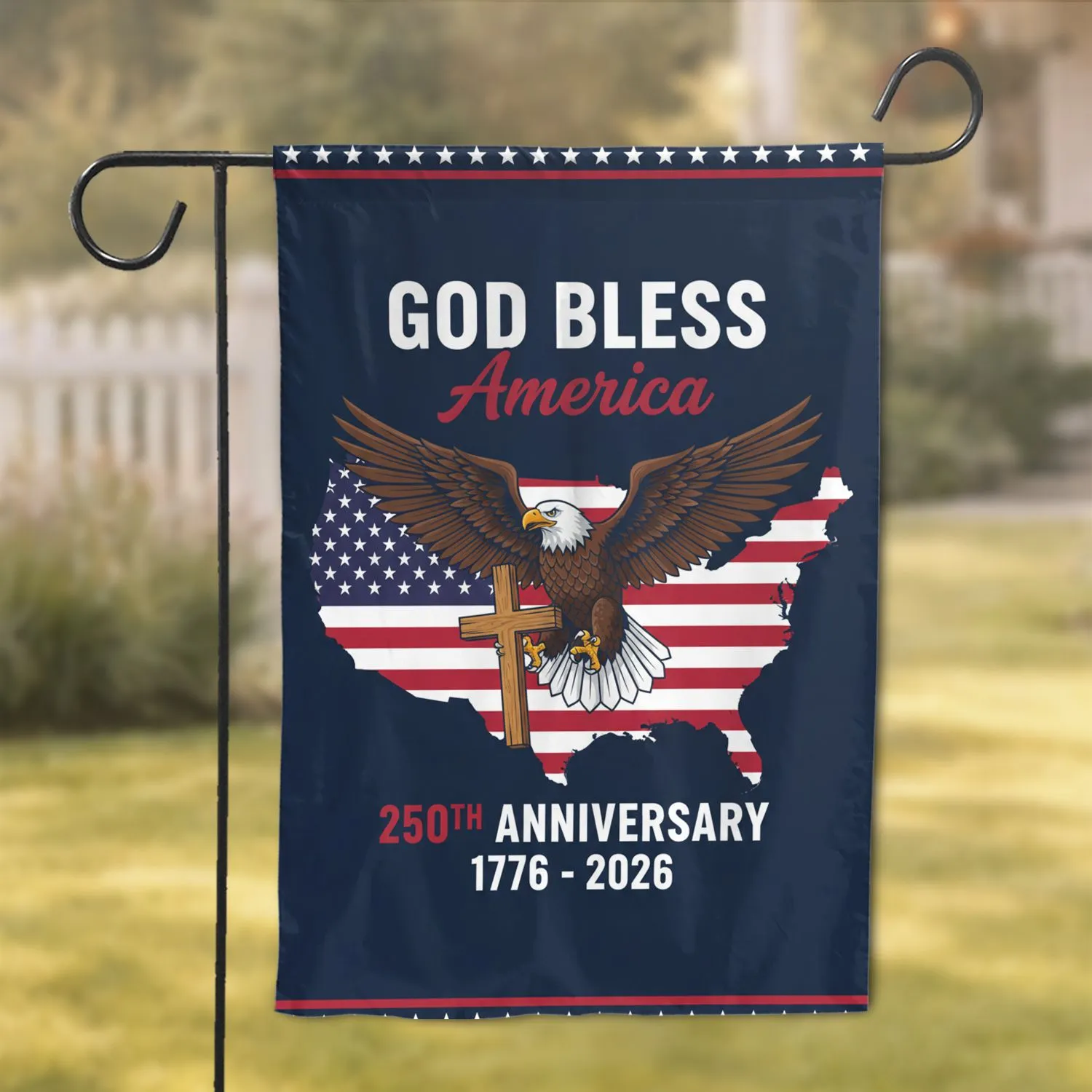 Bald Eagle American Flag USA Map Cross 250th Anniversary 1776-2026 Patriotic Gift for Veterans Garden Flag - 1