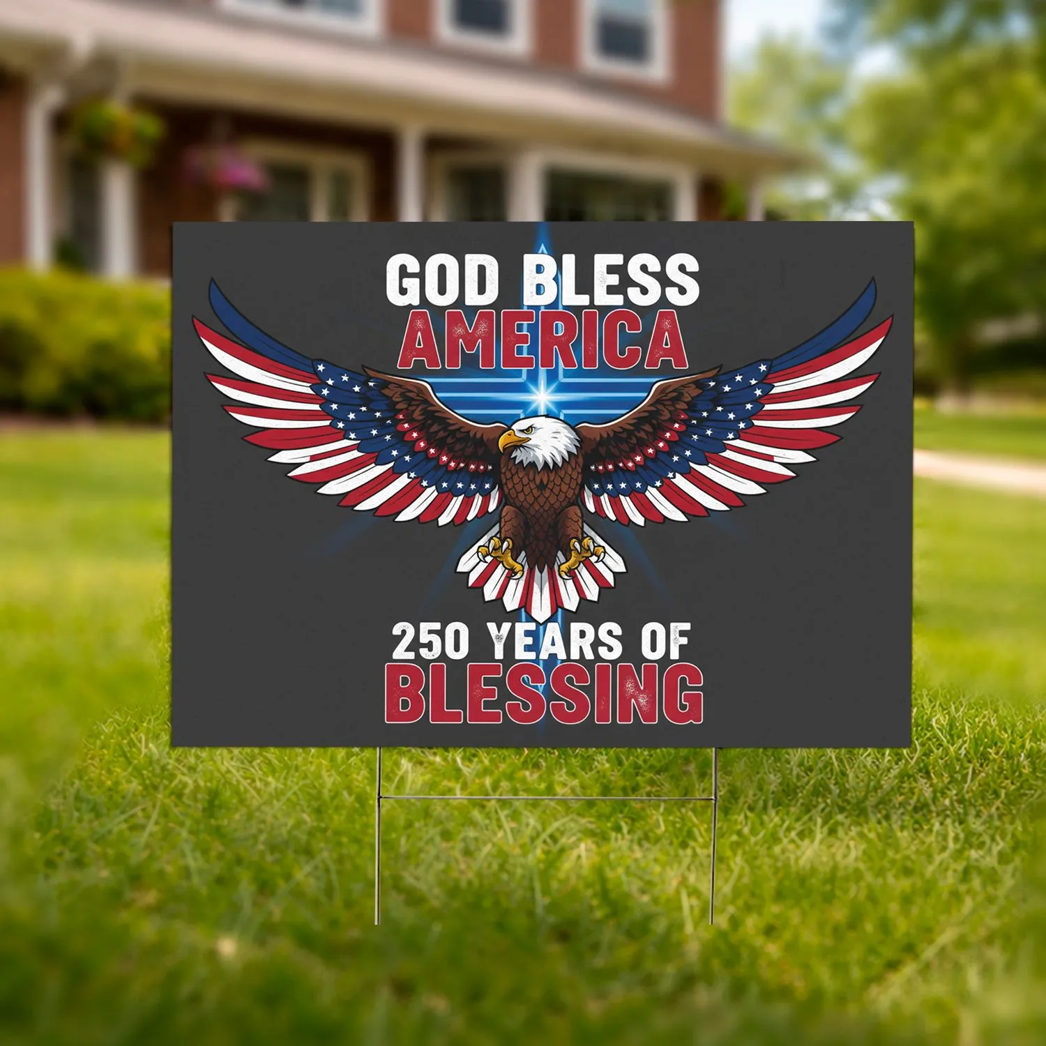 Bald Eagle American Flag Cross - USA 250th Anniversary (1776-2026) GOD BLESS AMERICA Yard Sign - 1