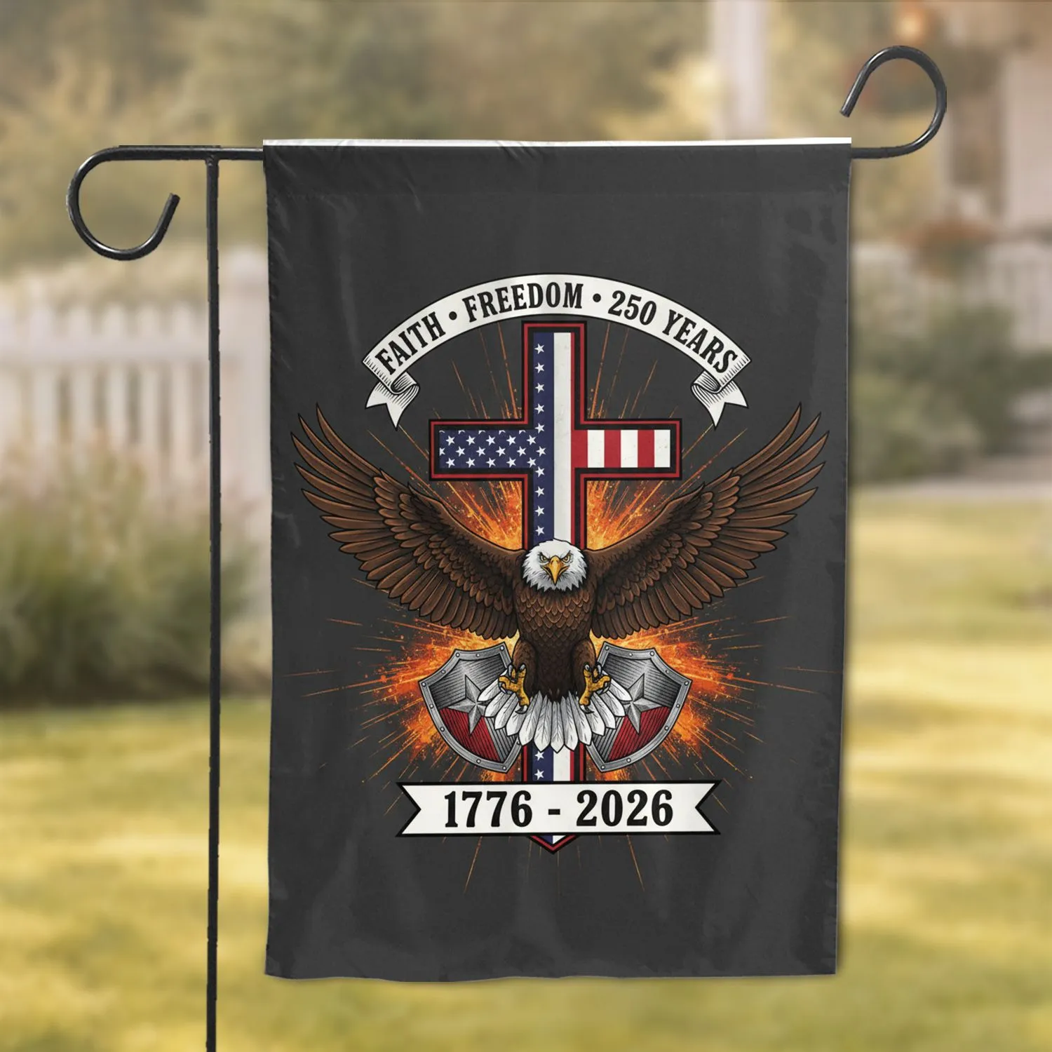 Bald Eagle American Flag Cross 1776-2026 - USA 250th Anniversary Faith Freedom Patriot Garden Flag - 1