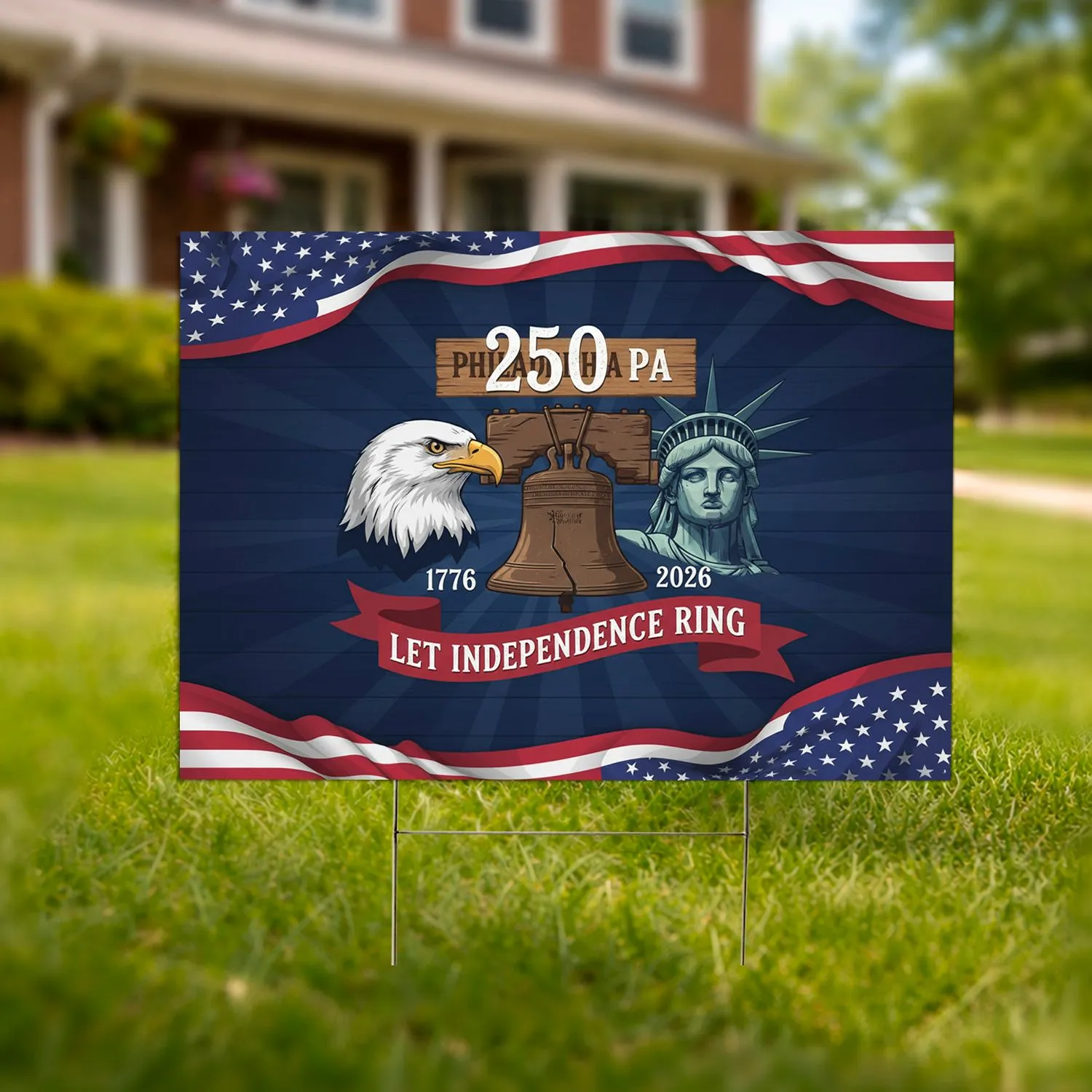 Liberty Bell Eagle Statue of Liberty 1776-2026 - Philadelphia 250th Anniversary Independence Yard Sign - 1