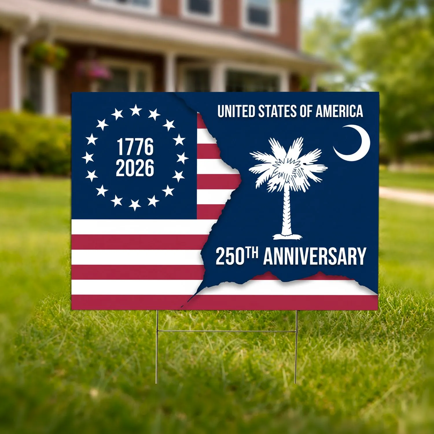 USA 250th Anniversary American & SC Flag Palmetto Tree 1776-2026 National Pride Yard Sign - 1