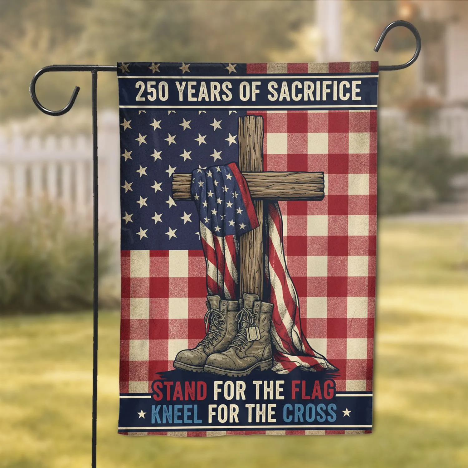 Military Cross American Flag Boots - USA 250th Anniversary Sacrifice Tribute for Veterans Garden Flag - 1