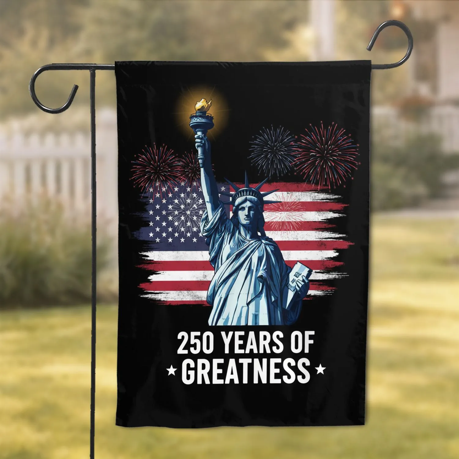 Statue of Liberty American Flag Fireworks 1776-2026 - USA 250th Anniversary Celebration Garden Flag - 1