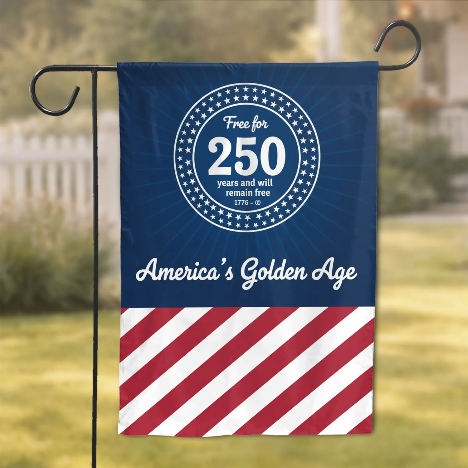 America 250th Anniversary 1776-2026 Emblem Golden Age Stripes Patriotic Celebration Garden Flag - 1