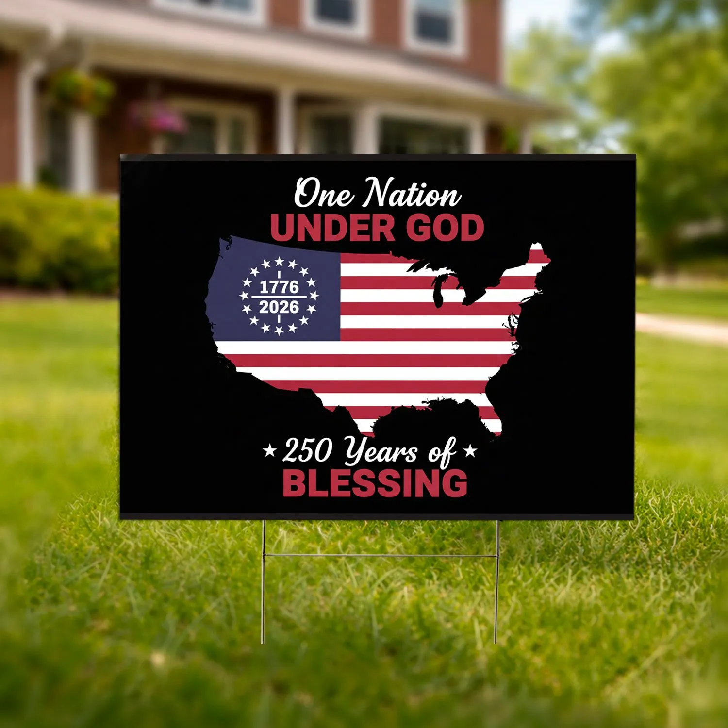 USA Map Flag 13 Stars One Nation Under God - 250th Anniversary 1776-2026 Blessing Yard Sign - 1