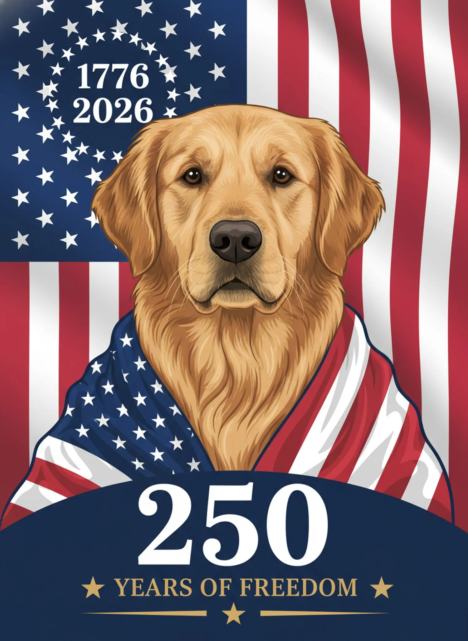 Golden Retriever American Flag 1776-2026 - USA 250 Years of Freedom Anniversary Garden Flag - 1