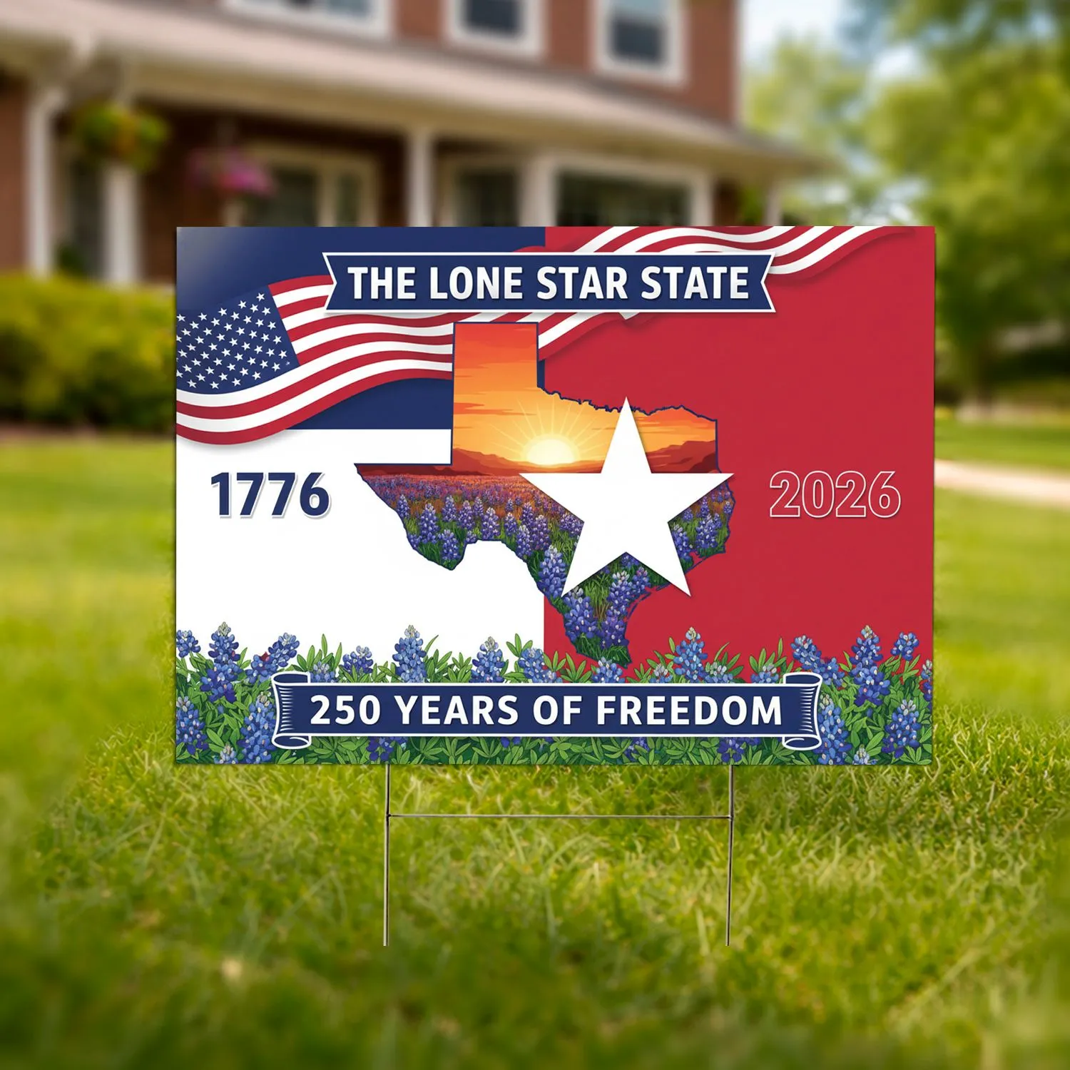 Texas Lone Star Flag 1776-2026 - USA 250th Anniversary Freedom Independence Day Yard Sign - 1