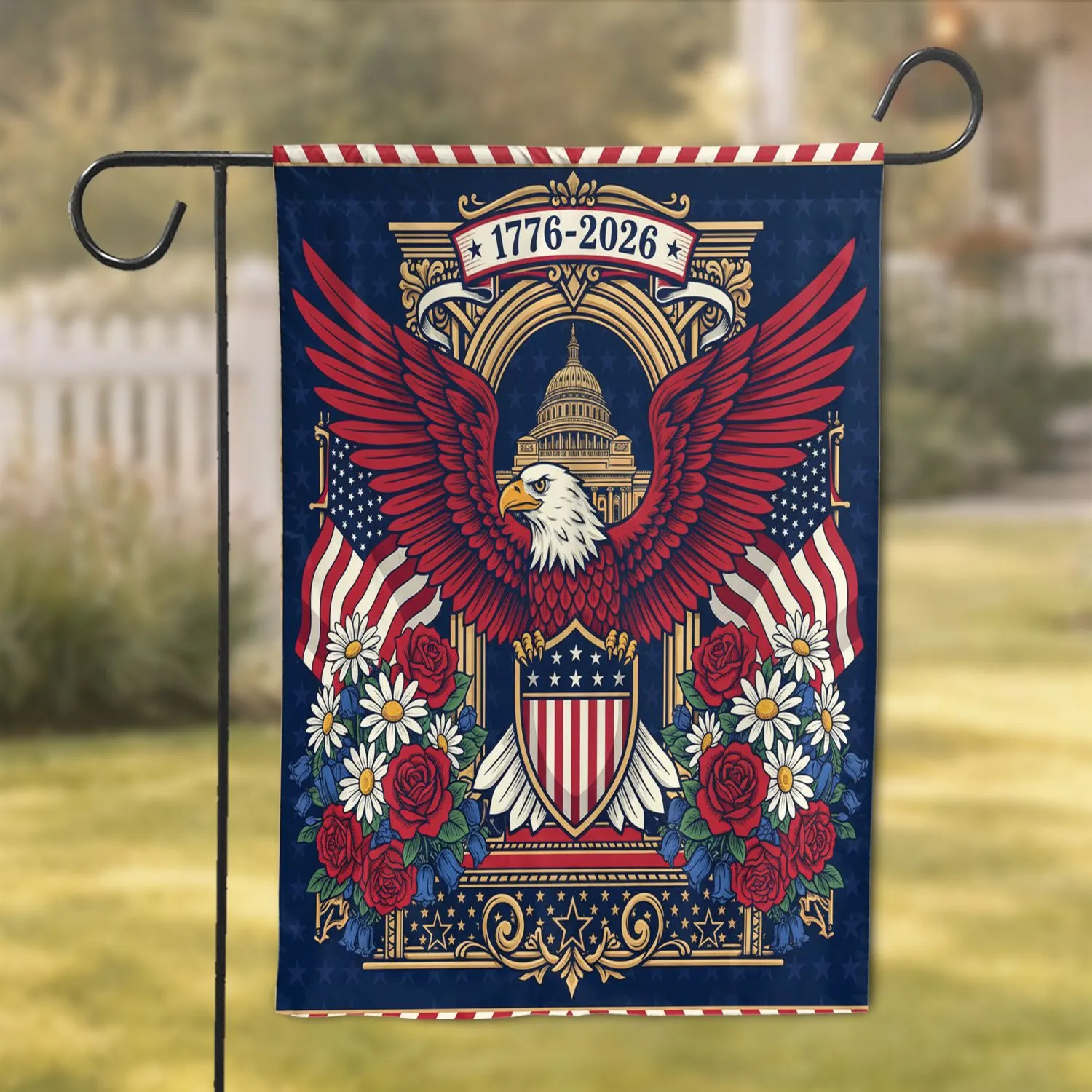 Bald Eagle American Flag 1776-2026 - USA 250th Anniversary Gift for Veterans Garden Flag - 1