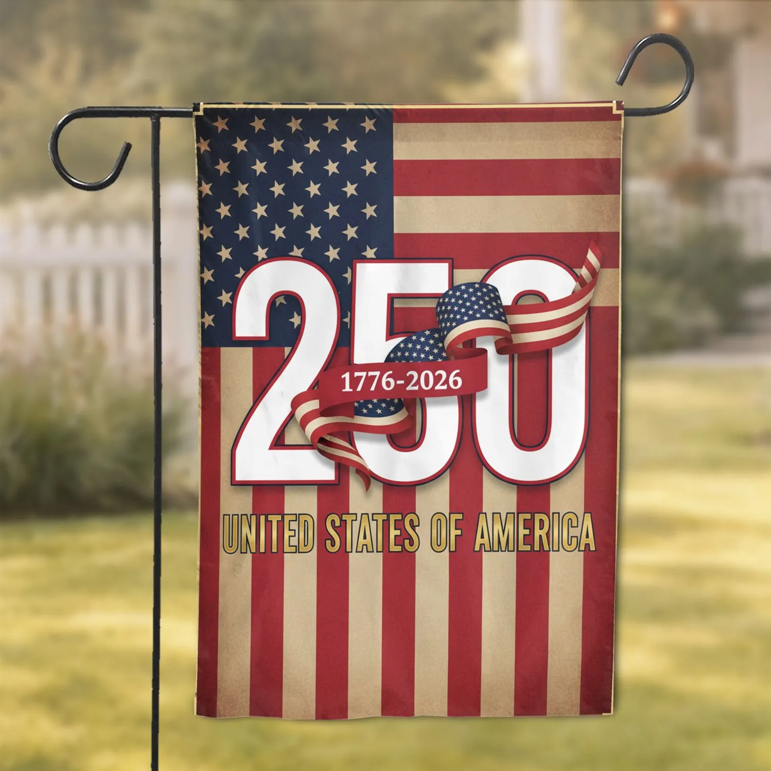 America 250th Anniversary 1776-2026 American Flag Ribbon Patriotic Celebration Garden Flag - 1