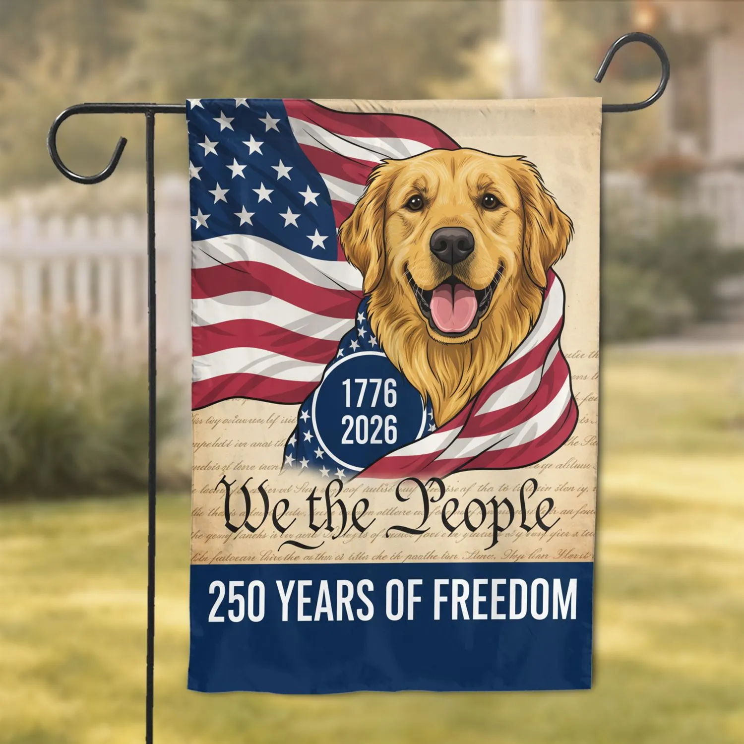 Golden Retriever American Flag 1776-2026 - USA 250th Anniversary We The People Art Garden Flag - 1