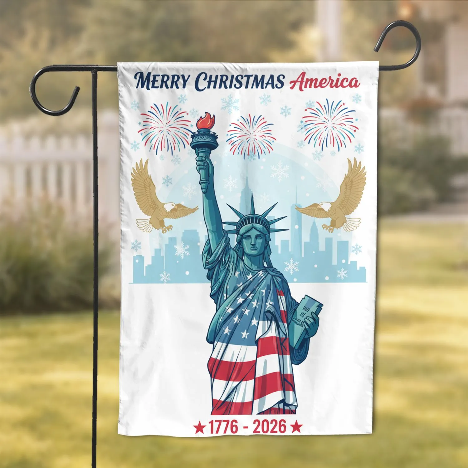 Statue of Liberty American Flag NYC Eagle - 250th Anniversary Christmas Celebration Garden Flag - 1