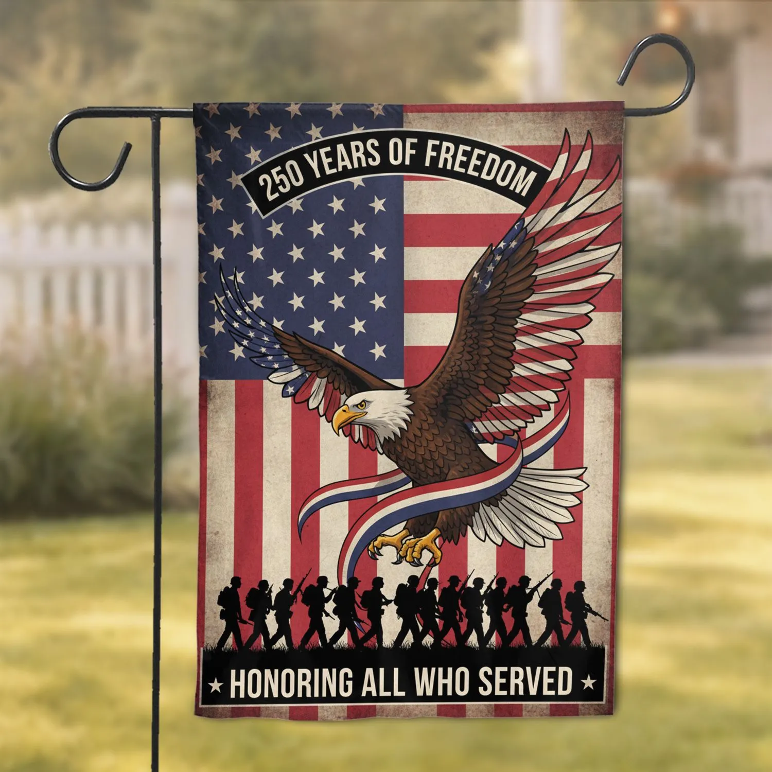 Bald Eagle American Flag 1776-2026 - USA 250 Years Freedom Veteran & Soldier Tribute Garden Flag - 1
