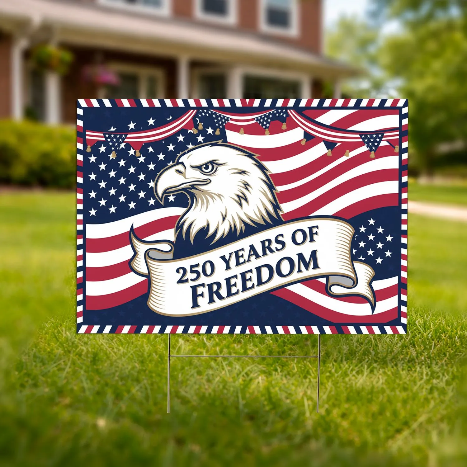 Bald Eagle 250 Years of Freedom American Flag 1776-2026 - USA Anniversary Gift Yard Sign - 1